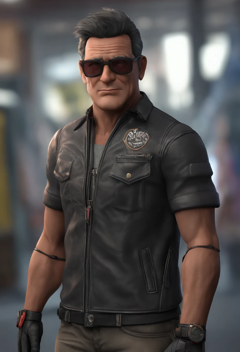 personagem dos desenhos animados da pixa um homem com cabelos grusalhos, jaqueta motoqueiro preta, camiseta branca, calca jeans, bota preta, pilotando uma moto de corrida preta, marca kawazaki, animation character, Caractere estilizado, animation style rendering, 3D estilizado, 3 d render stylized, toon render keyshot, Personagem 3D, Personagem 3D, 3d rendering stylized, 3 d character render, personagem de desenho animado, Personagem de close up, Pose de personagem, (Estilo Pixar) (master part:1.2) (Bokeh) (best quality) (pele detalhada) (textura detalhada) (8k) (argila) (Cinematic lighting) (foco nítido