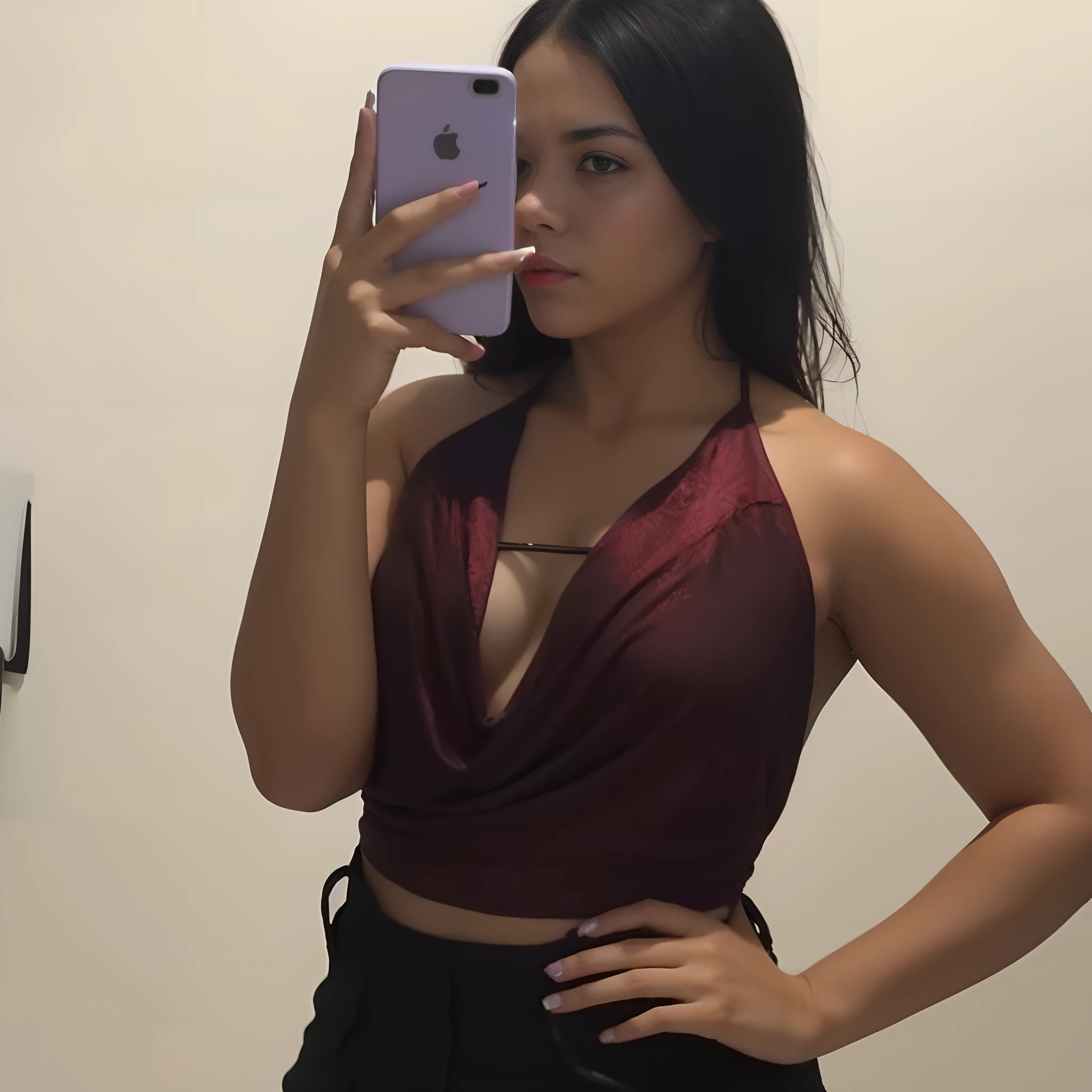 Mulher que tira uma selfie no espelho com um celular, 18 anos, Titular Top, 2 2 anos, 21 anos, Bralette, usando uma camiseta regata de corte baixo, Titular Top, top de corte baixo, usando um top cropped sexy, 2 Modelo feminina de 4 anos, 1 6 anos, roupa muito sexy