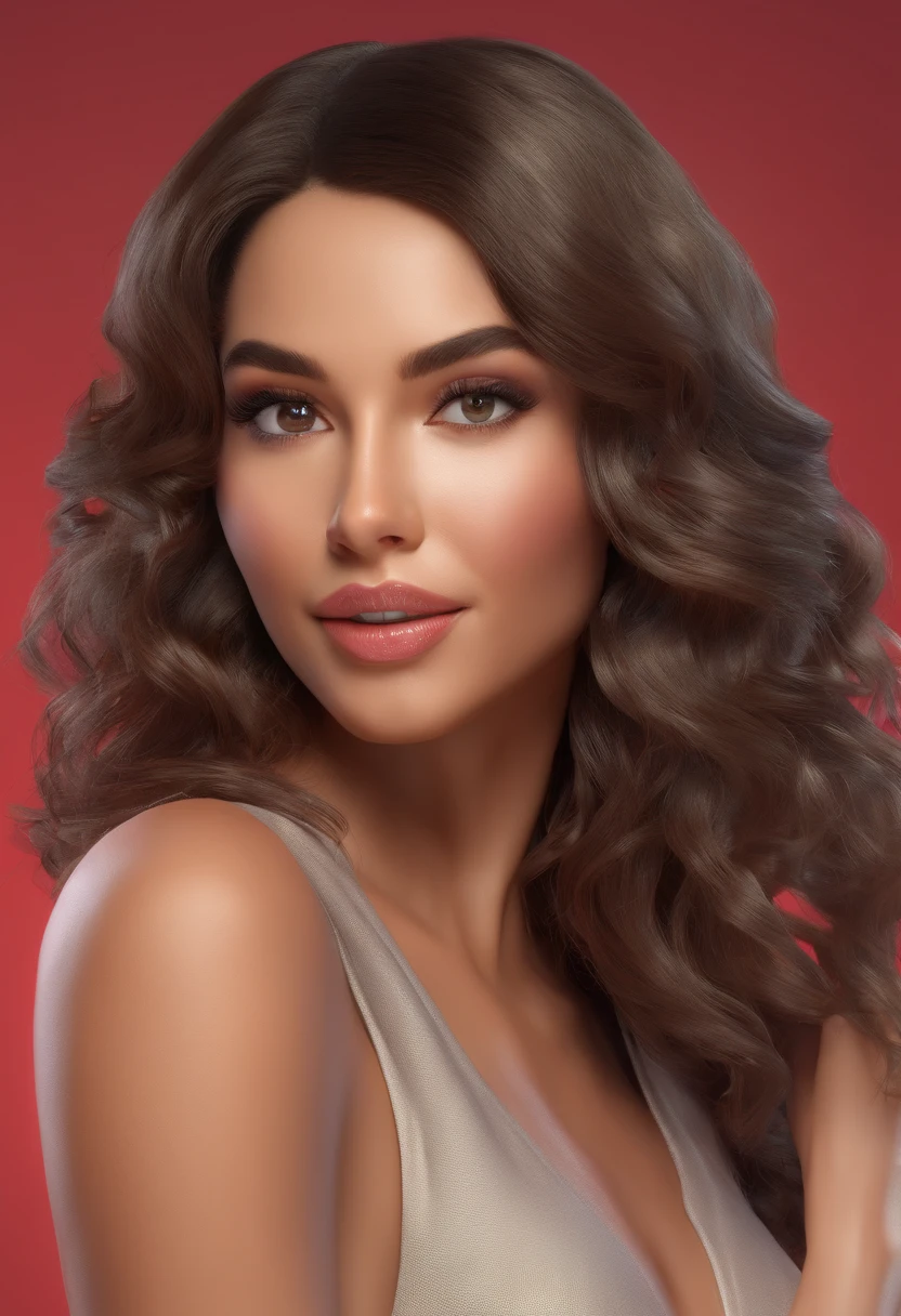 (best quality,4k,8k,highres,masterpiece:1.2),ultra-detailed,(realistic,photorealistic,photo-realistic:1.37),portrait,professional,bright lighting,detailed dark blue eyes and lips,curly dark hair cascading down,fit body with defined muscles,warm and inviting pose,straight and confident posture,sculpted features and flawless skin,tight-fitting black dress that accentuates the curves,pulsating red background,subtle shadows emphasizing the depth and contours, vibrant colors,delicate highlights and shadows highlighting the beauty,soft focus on face,professional level of finish and polish.