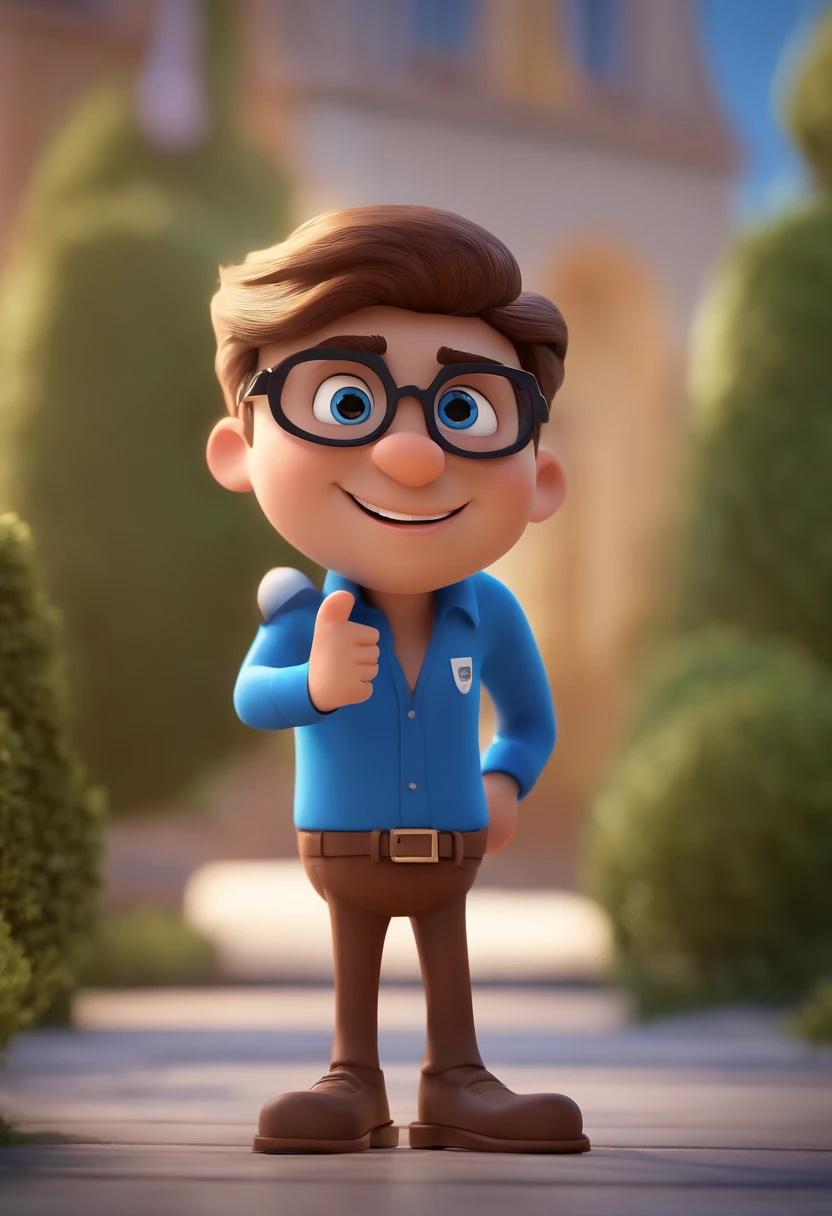 Cartoon character of a man with black glasses and a blue shirt, animation character, Caractere estilizado, animation style rendering, 3D estilizado, Arnold Maya render, 3 d render stylized, toon render keyshot, Personagem 3D, Personagem 3D, 3d rendering stylized, 3 d character render, personagem de desenho animado, Personagem de close up, Pose de personagem, (Estilo Pixar) (master part:1.2) (Bokeh) (best quality) (pele detalhada) (textura detalhada) (8k) (argila) (Cinematic lighting) (foco nítido