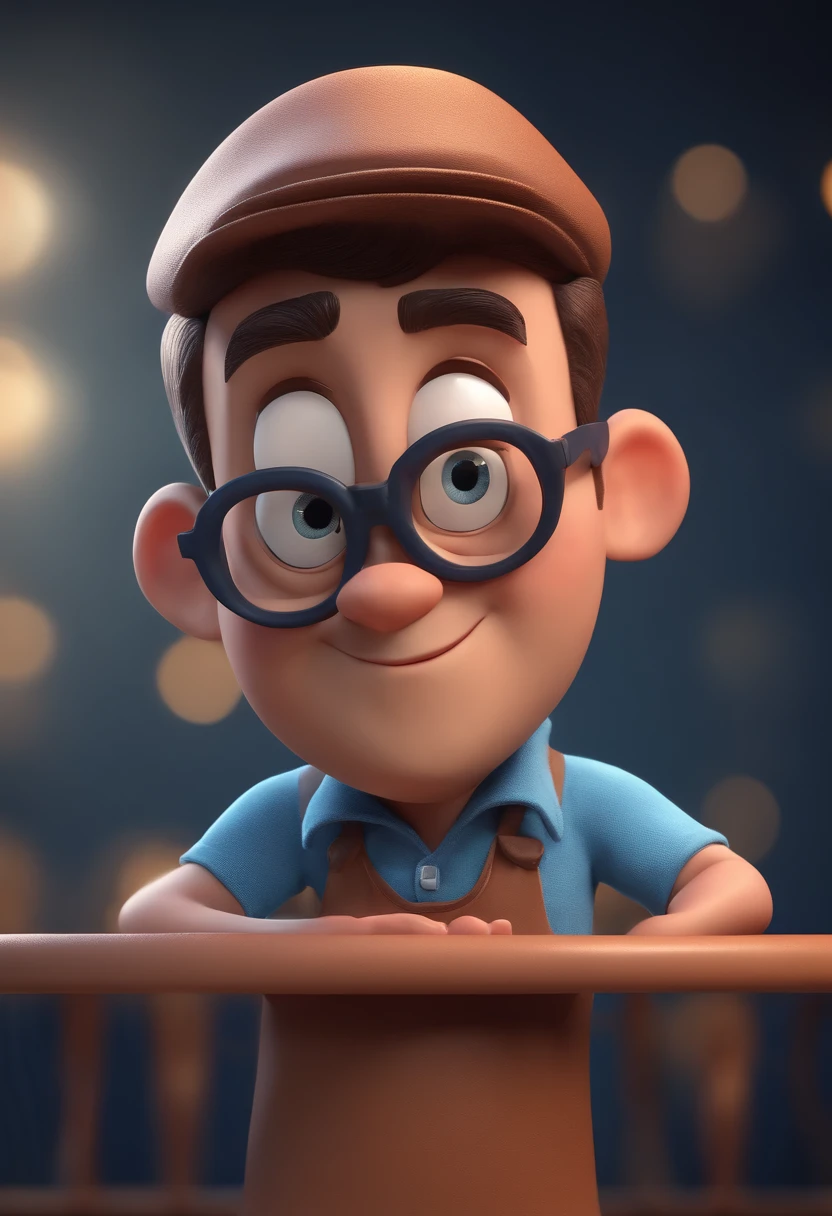 Cartoon character of a man with black glasses and a blue shirt, animation character, Caractere estilizado, animation style rendering, 3D estilizado, Arnold Maya render, 3 d render stylized, toon render keyshot, Personagem 3D, Personagem 3D, 3d rendering stylized, 3 d character render, personagem de desenho animado, Personagem de close up, Pose de personagem,  (Estilo Pixar) (master part:1.2) (Bokeh) (best quality) (pele detalhada) (textura detalhada) (8k) (argila) (Cinematic lighting) (foco nítido