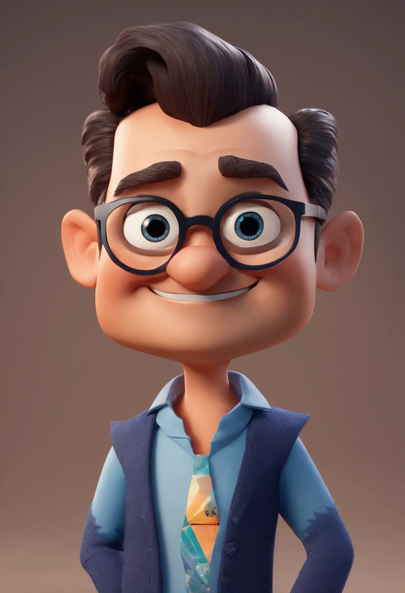 Cartoon character of a man with black glasses and a blue shirt, animation character, Caractere estilizado, animation style rendering, 3D estilizado, Arnold Maya render, 3 d render stylized, toon render keyshot, Personagem 3D, Personagem 3D, 3d rendering stylized, 3 d character render, personagem de desenho animado, Personagem de close up, Pose de personagem, (Estilo Pixar) (master part:1.2) (Bokeh) (best quality) (pele detalhada) (textura detalhada) (8k) (argila) (Cinematic lighting) (foco nítido