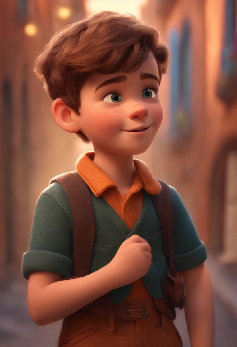 Image of a boy for a story in a YouTube video in Pixar format, He's the little allabester, He's the class leader, He's outgoing, Playful and gets up for a lot of things