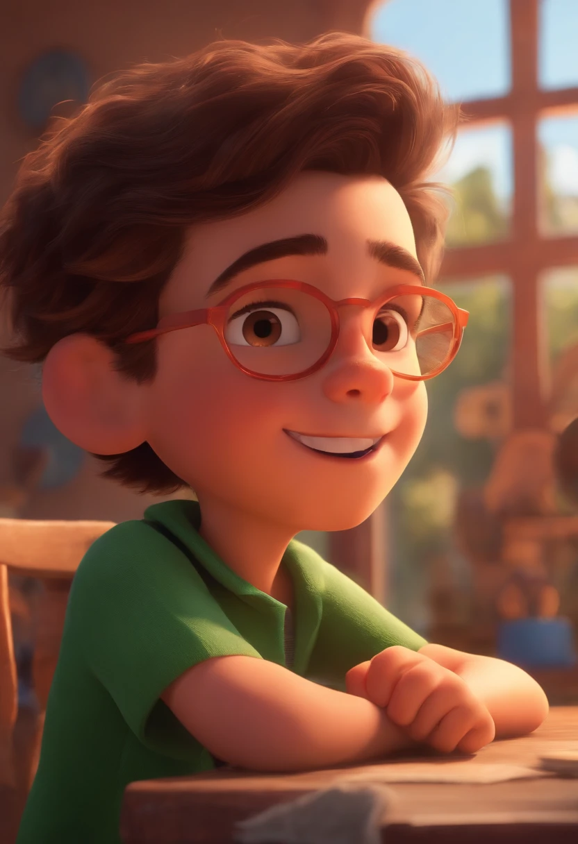 Image of a boy for a story in a YouTube video in Pixar format, He's the little allabester, He's the class leader, He's outgoing, Playful and gets up for a lot of things, cabelo curto