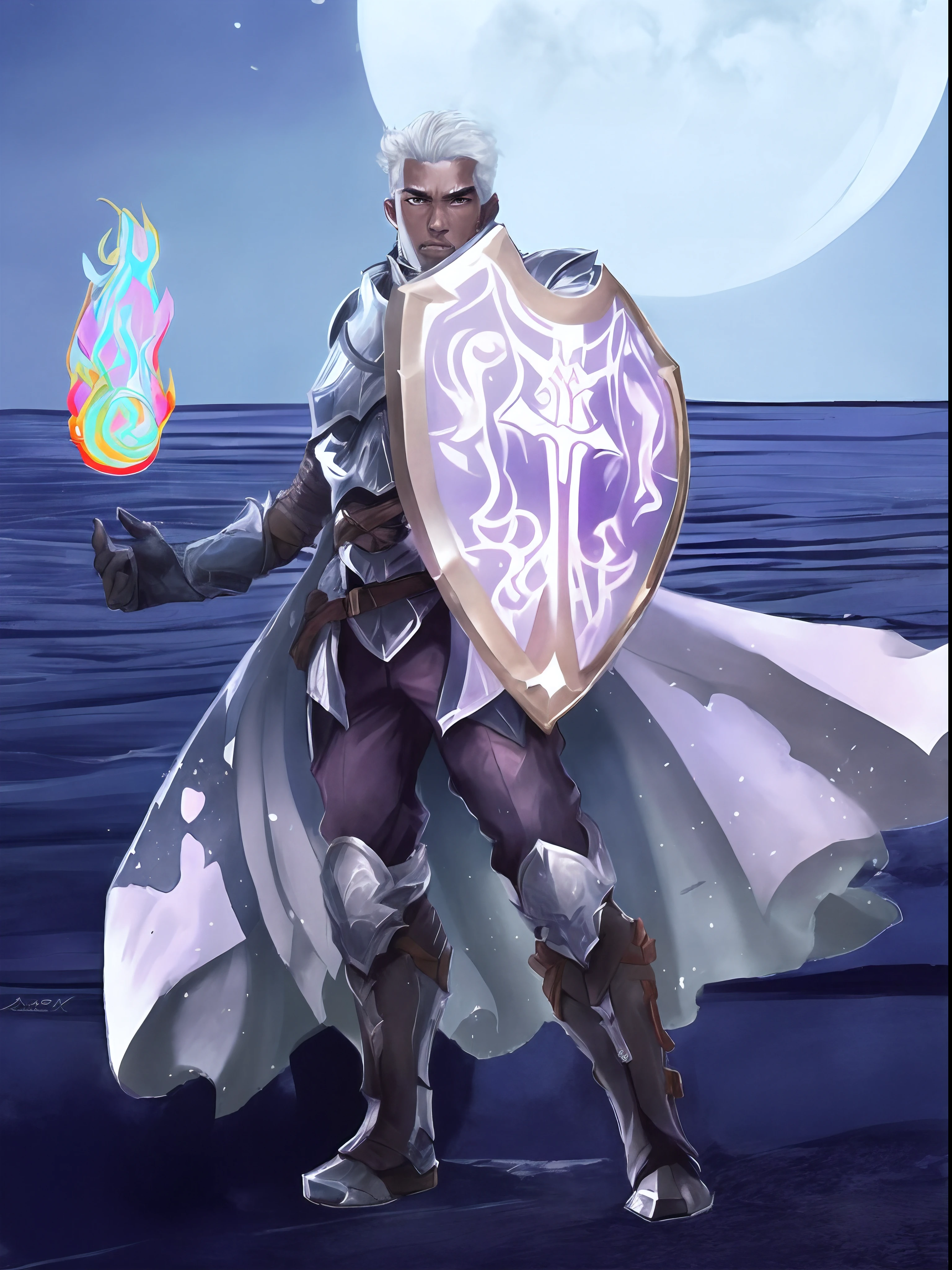 imagem de um homem vestido com armadura conjurando uma magia de fogo negro, full portrait of magical knight, um paladino masculino humano, Arsen Lupin como um paladino, vestido com armadura leve, picture of a male cleric, Paladino masculino, paladino fantasia, pintado no estilo arcano, clothed in ethereal battle armor, clothed in ethereal armor