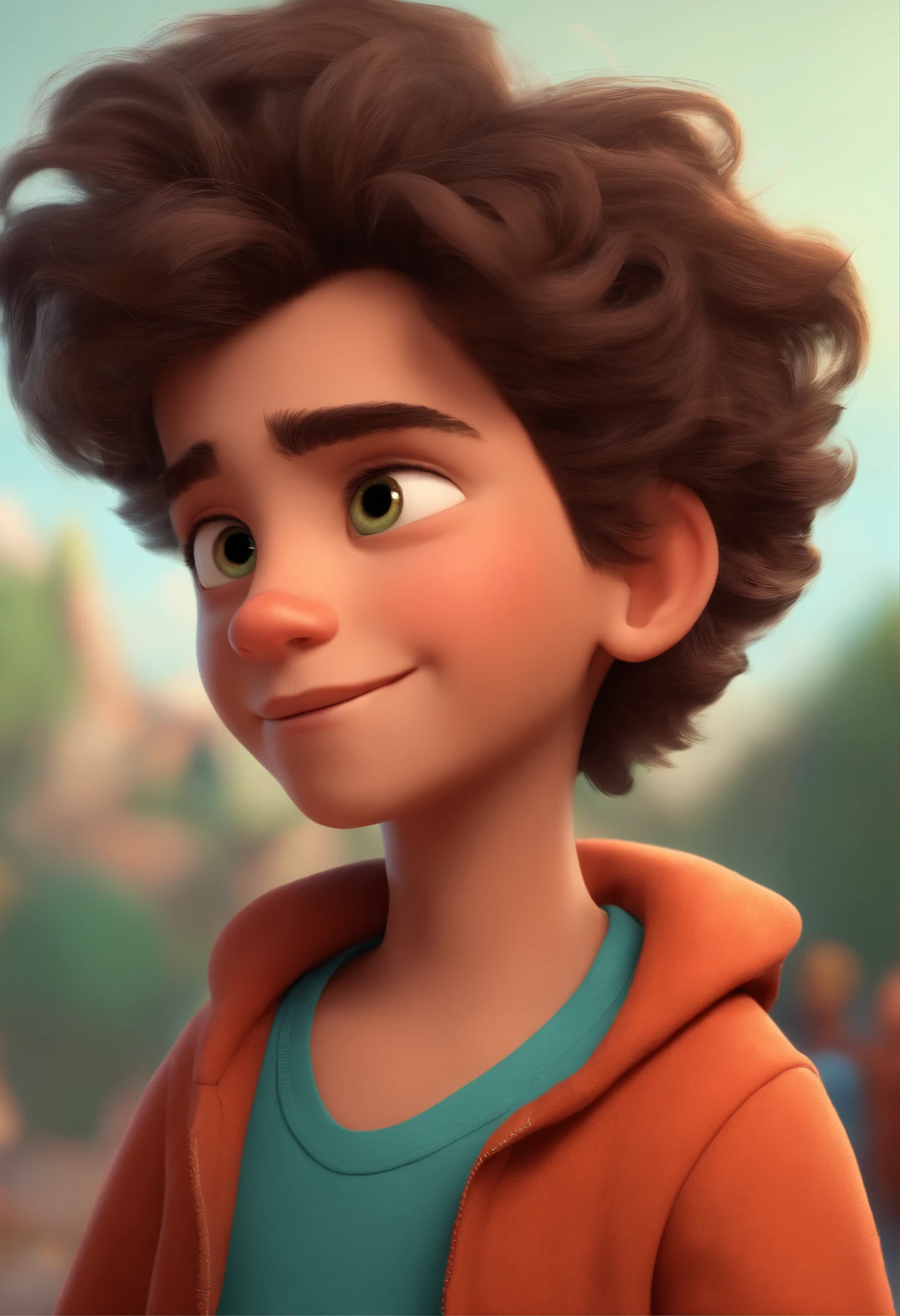 Image of a boy for a story in a YouTube video in Pixar format, He's the little allabester, He's the class leader, He's outgoing, Playful and gets up for a lot of things, cabelo curto
