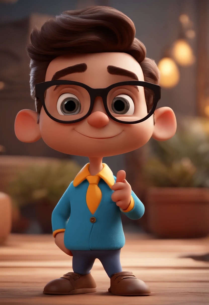 Cartoon character of a man with black glasses and a blue shirt, animation character, Caractere estilizado, animation style rendering, 3D estilizado, Arnold Maya render, 3 d render stylized, toon render keyshot, Personagem 3D, Personagem 3D, 3d rendering stylized, 3 d character render, personagem de desenho animado, Personagem de close up, Pose de personagem,  (Estilo Pixar) (master part:1.2) (Bokeh) (best quality) (pele detalhada) (textura detalhada) (8k) (argila) (Cinematic lighting) (foco nítido