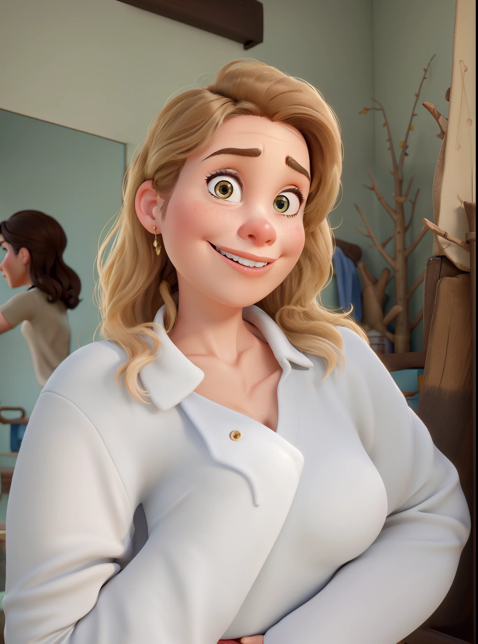 A woman in great quality and definition in the Disney pixar style