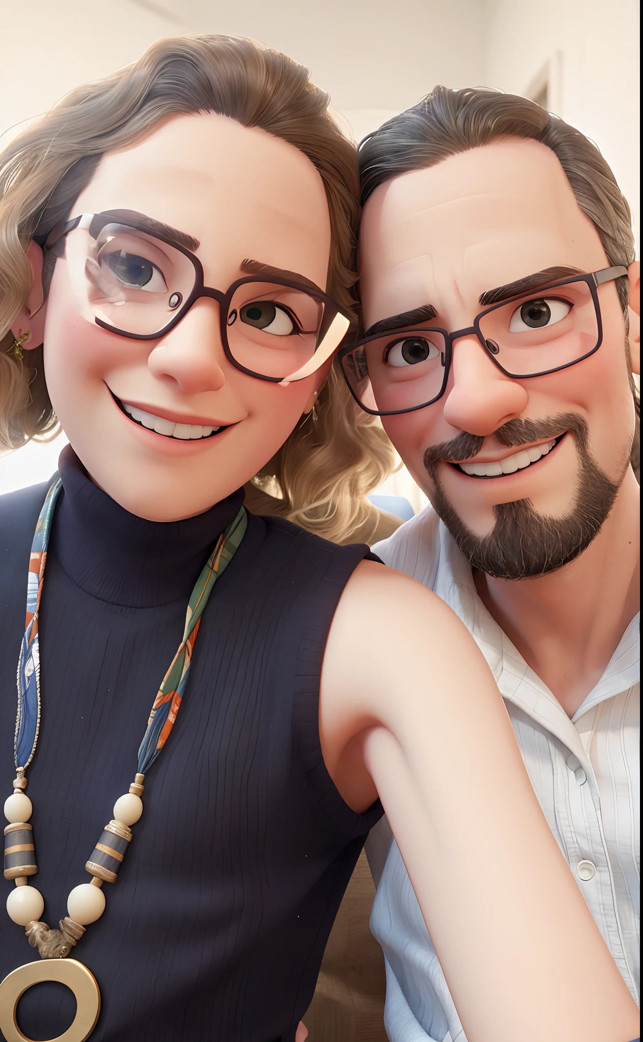 there is a man and woman posing for a picture together, Directed by: Nandor Soldier, com nerd! glasses! e cavanhaque, imagem de perfil, foto do perfil, Valentina Embaralhamento, by Amelia Peláez, Casal feliz, Directed by: CeFerí Olivé, par, Lovely couple, with nerdy glasses and goatee