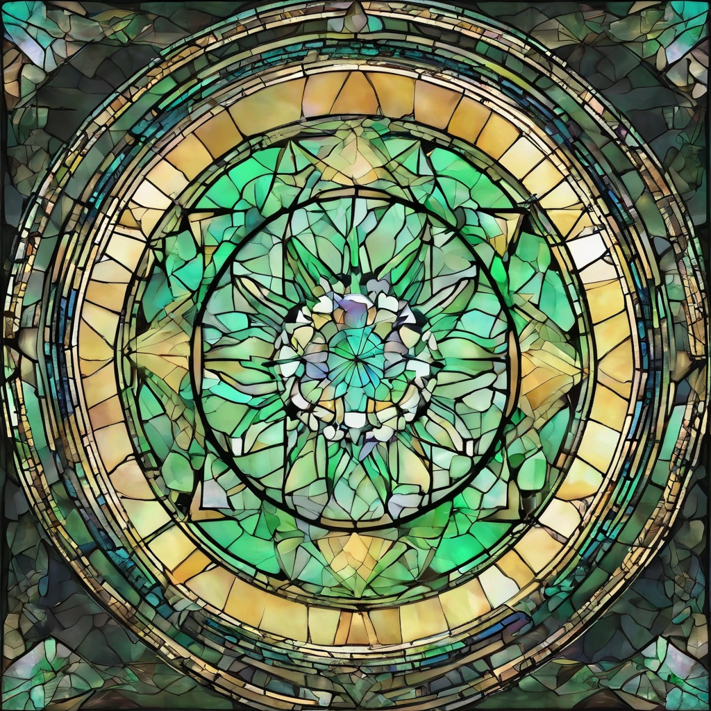 (((Transparent Radiance, Tokenframe, Smooth Blank Round Frame, Symmetrical, sophisticated, Elegant round frame:1,5))) (Black background:1,2), D&d Master's degree on the topic, ((magical circle, Geometrically Correct Holographic Magic_A circle of non-existent runes with a triangular shape, Kaleidos)), mint|Green|Caramel Geometric Highlights, Magic Sigils, Esoteric Symbols, Runes, predominantly mint-golden shades, (The Perfect Kaleidoscope Circle:1,2), (((There's nothing inside the frame))), (token, frame, Stained glass window), Pattern, Curtain wall, Cosmic Motifs, astral, Stars, Transparent round frame with shiny fluorite pattern, empty background