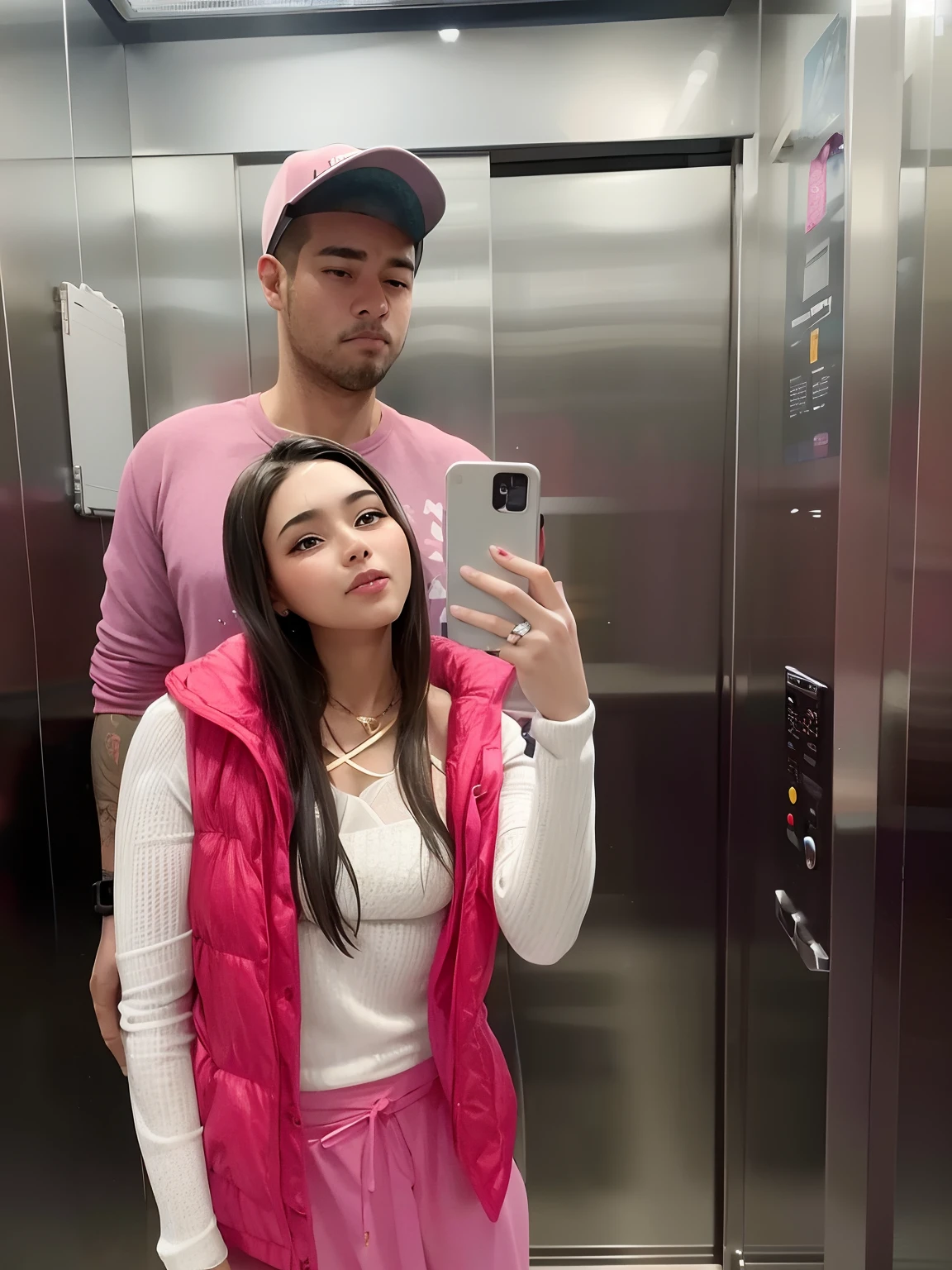 Araffes tirando uma selfie em um elevador com um homem, em um elevador, selfie apaixonada, 😭 🤧 💔, taken in the early 2020s, acidentalmente tirar uma selfie, vestindo um pescador 🧥, 😭🤮 💔, 1614572159, they are in love, selfie espelho, 😭 🤮 💕 🎀