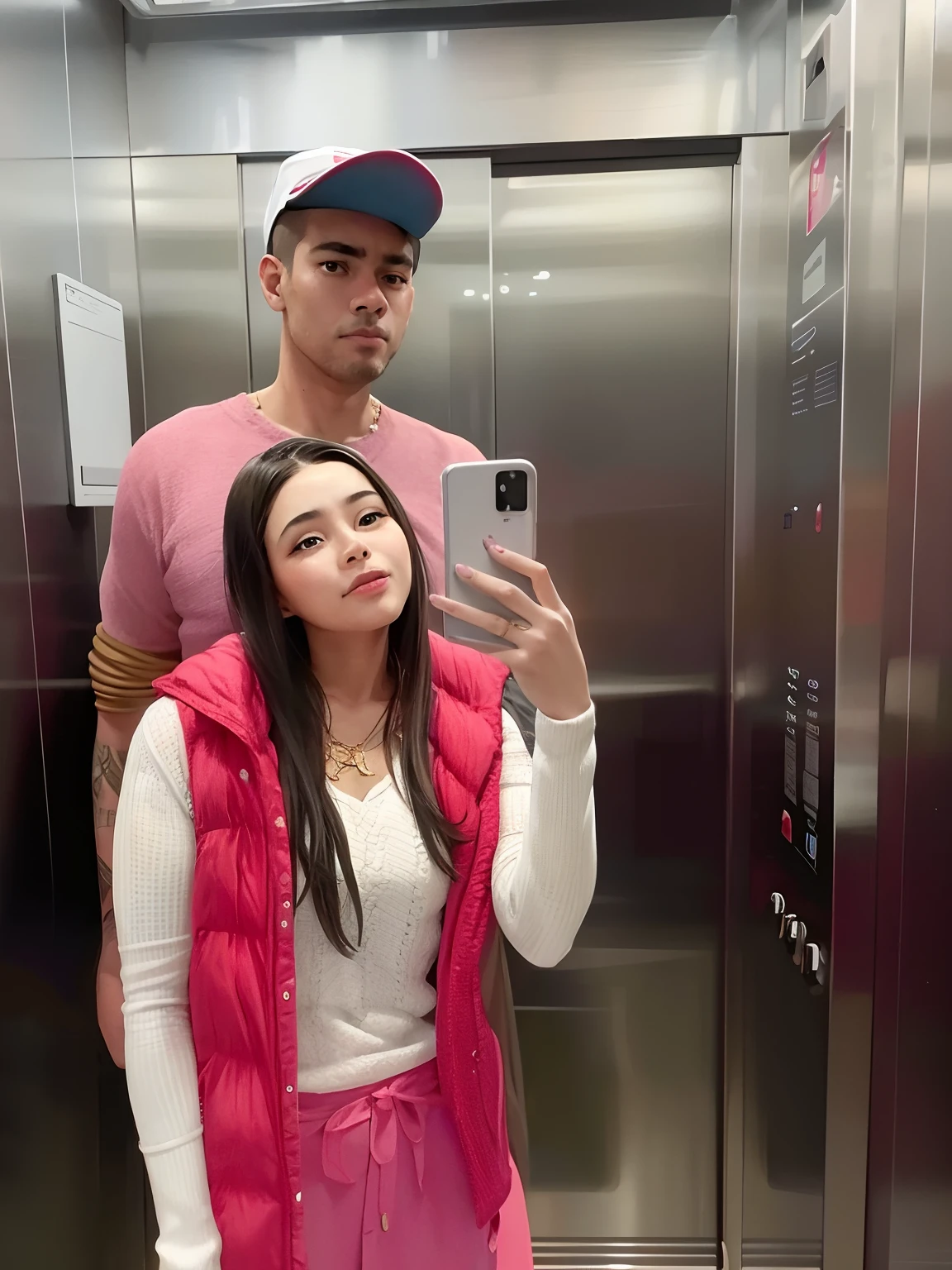 Araffes tirando uma selfie em um elevador com um homem, em um elevador, selfie apaixonada, 😭 🤧 💔, taken in the early 2020s, acidentalmente tirar uma selfie, vestindo um pescador 🧥, 😭🤮 💔, 1614572159, they are in love, selfie espelho, 😭 🤮 💕 🎀