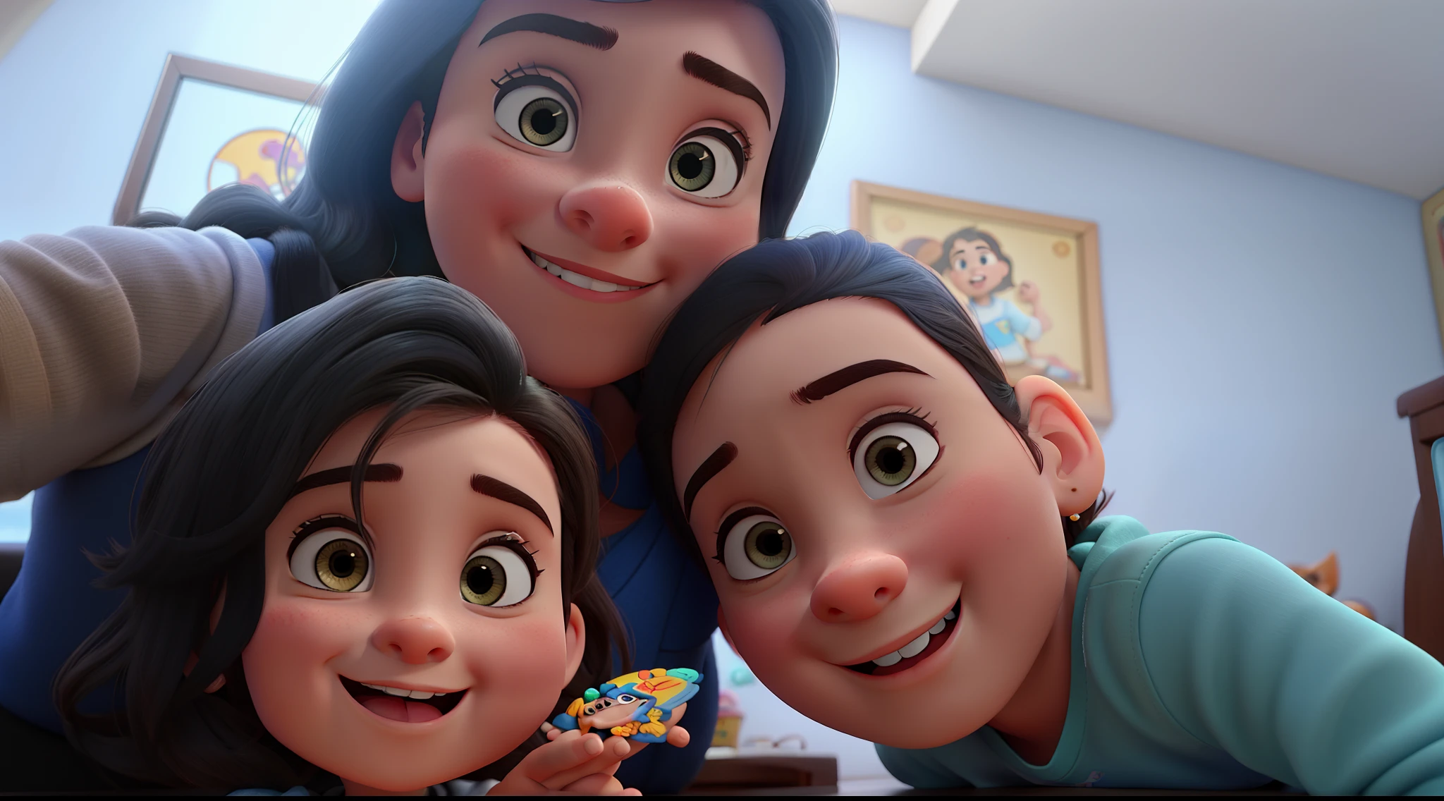 uma familia disney pixar, alta qualidade, melhor qualidade, uma menina, a child boy, A baby girl, felizes, are at home