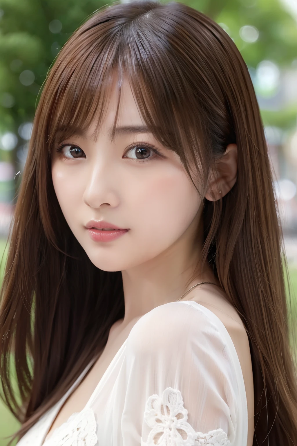 ​masterpiece、1 beautiful girl、A detailed eye、Puffy eyes、top-quality, 超A high resolution, (Realisticity: 1.4), cinematlic lighting、japanes、Asian Beauty、Angelic Beautiful Girl、Super beauty、Beautiful skin、A slender、The body is facing forward、(A hyper-realistic)、(hight resolution)、(8K)、(ighly detailed)、(beautifully detailed eyes)、(ultra-detailliert)、 (wall-paper)、A detailed face、Bright lighting、profetional lighting、looking at viewert、Facing straight ahead、The outfit is a tight knitted dress、oblique bangs、Brown hair、Japan idle、韓国アイドル、hposing Gravure Idol、女優、(age19:1.5)、tall,