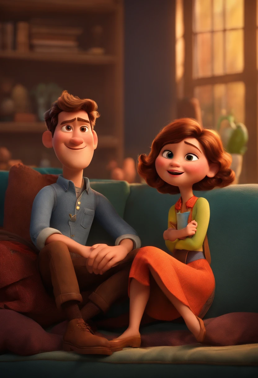 Um homem e uma mulher, inspired by Pixar animation, de perto. Characters take center stage with captivating facial expressions, oferecendo um toque de irrealidade.