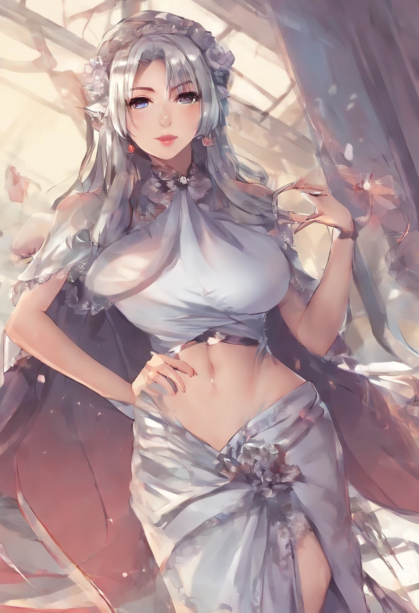 Huisele Midrif White_Skirt、nude,full bodyesbian、see -through、lacy clothing、nipples are getting bigger、teats see through,Open_lingerie,A skirt that flutters in the wind,open_breast,nipples,Raising one leg