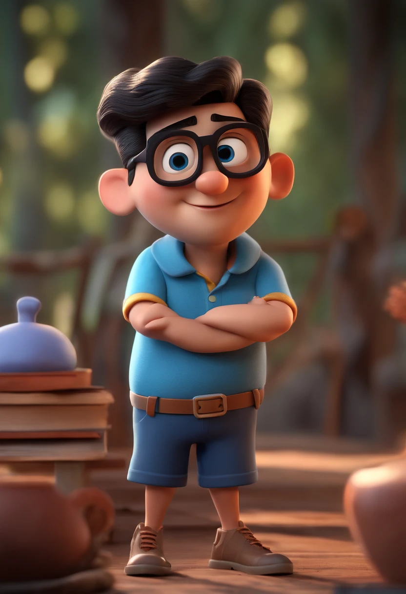 Cartoon character of a man with black glasses and a blue shirt, animation character, Caractere estilizado, animation style rendering, 3D estilizado, Arnold Maya render, 3 d render stylized, toon render keyshot, Personagem 3D, Personagem 3D, 3d rendering stylized, 3 d character render, personagem de desenho animado, Personagem de close up, Pose de personagem, (Estilo Pixar) (master part:1.2) (Bokeh) (best quality) (pele detalhada) (textura detalhada) (8k) (argila) (Cinematic lighting) (foco nítido