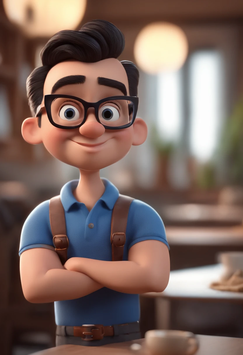 Cartoon character of a man with black glasses and a blue shirt, animation character, Caractere estilizado, animation style rendering, 3D estilizado, Arnold Maya render, 3 d render stylized, toon render keyshot, Personagem 3D, Personagem 3D, 3d rendering stylized, 3 d character render, personagem de desenho animado, Personagem de close up, Pose de personagem, (Estilo Pixar) (master part:1.2) (Bokeh) (best quality) (pele detalhada) (textura detalhada) (8k) (argila) (Cinematic lighting) (foco nítido