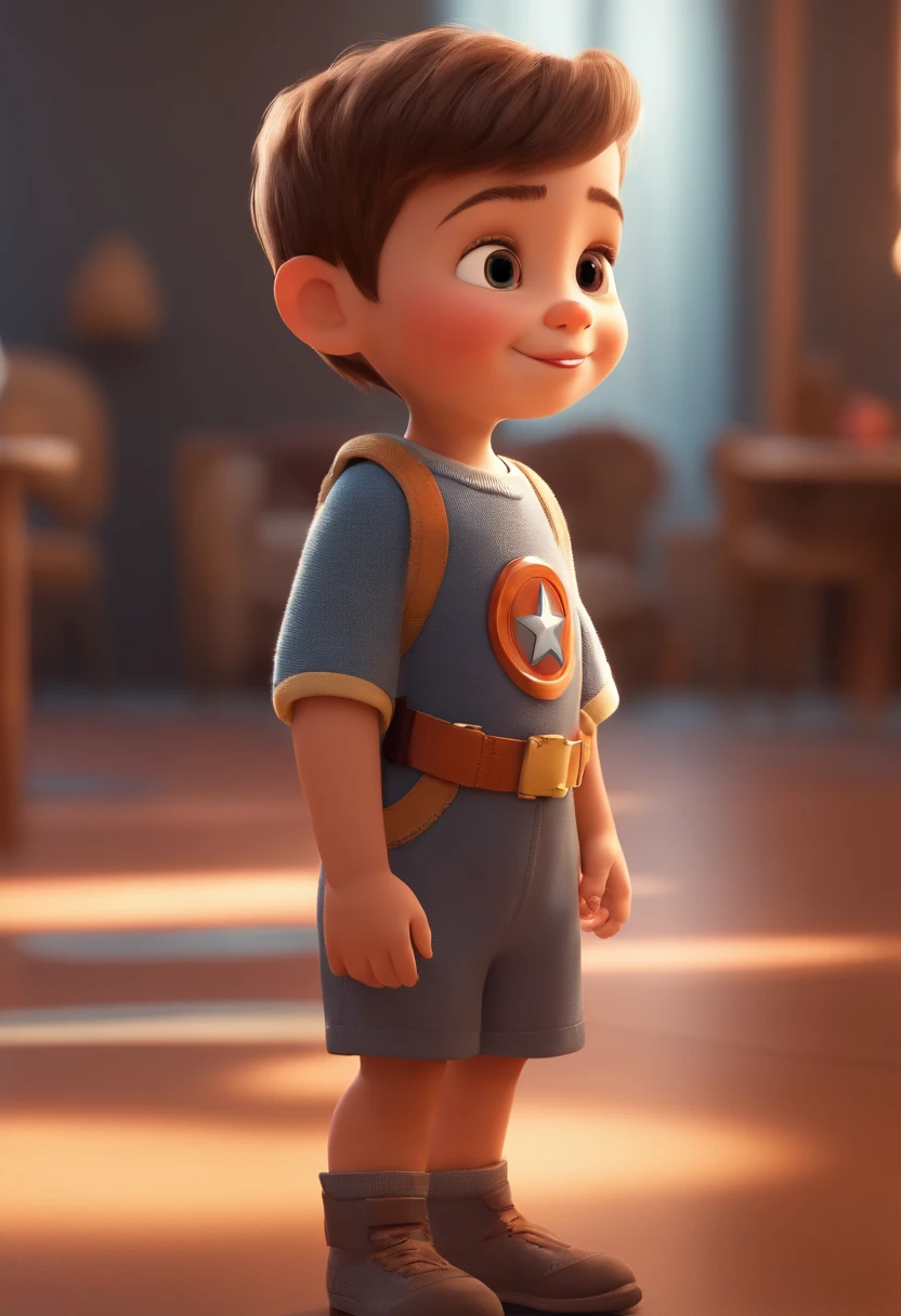 a happy cute ??? standing short hair, vestindo uma fantasia espacial, , fundo branco, barnet, Tom, Estilo Pixar, ....3d, desenhos animados, rosto detalhado, asymmetrical 16k