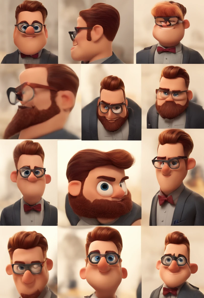 A Dream Barber Inspired by Pixar Animation, de perto. The character takes center stage with captivating facial expressions, oferecendo um toque de irrealidade, Cabelo curto e gordinho gradiente