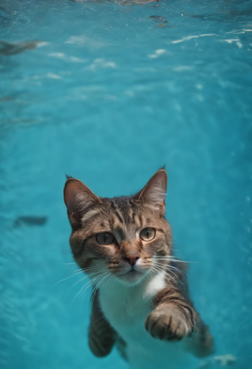 cat swimming in pool