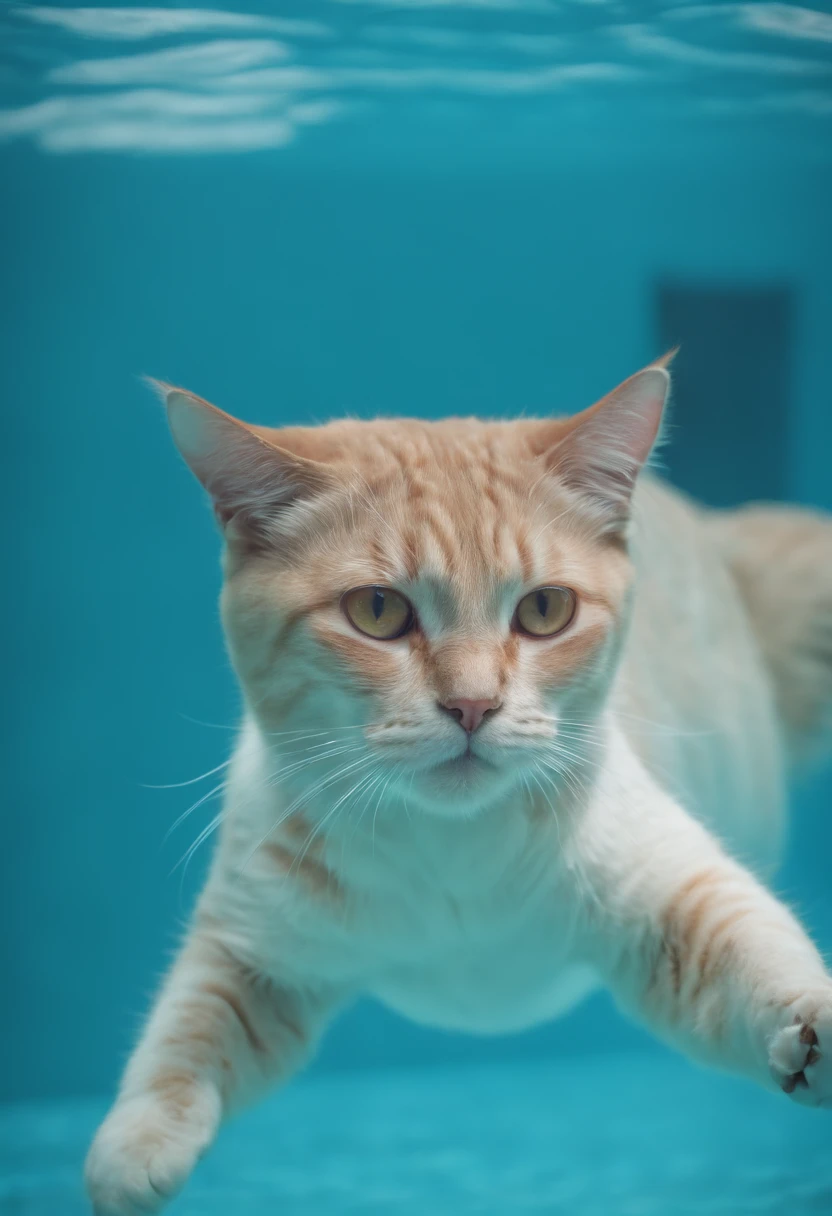 cat swimming in pool