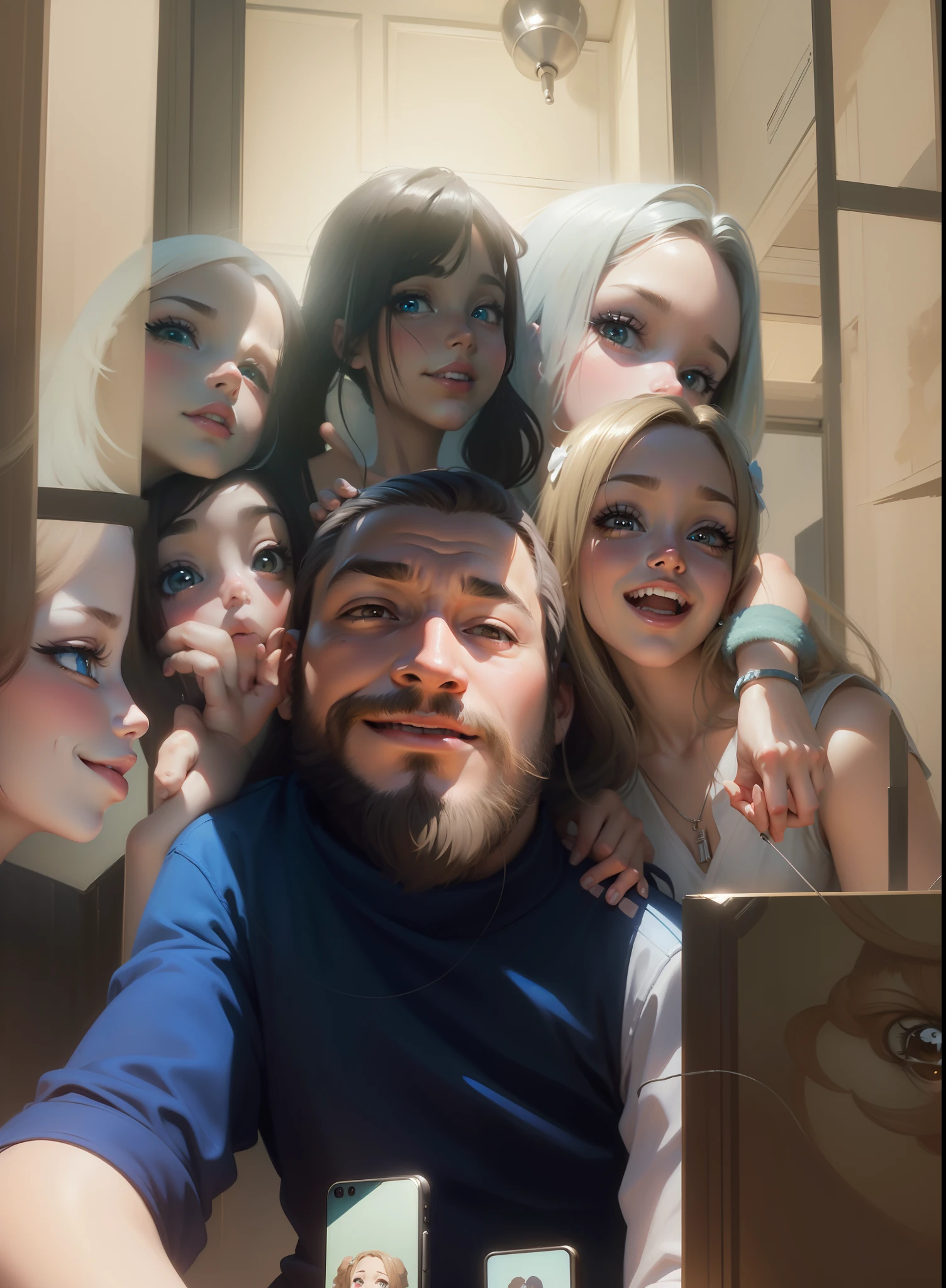(pintura digital bonito, pintura digital dos desenhos animados, arte de pintura digital dos desenhos animados), (lindo pintura digital, retrato de alta qualidade, Perfect Android girl family), (kawaii retrato realista, family portrait, Happy family, happy birthday), (Portrait of a family of three, stylized digital illustration) e olhos bonitos