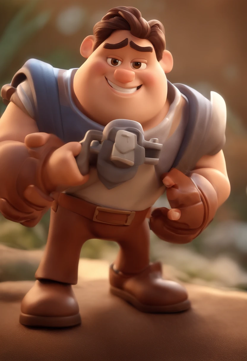 Personagem dos desenhos animados de um homem, gordo, cabelo cacheado marrom escuro e uma camisa vermelha, animation character, Caractere estilizado, animation style rendering, 3D estilizado, Arnold Maya render, 3 d render stylized, toon render keyshot, Personagem 3D, Personagem 3D, 3d rendering stylized, 3 d character render, personagem de desenho animado, Personagem de close up, Pose de personagem, (Estilo Pixar) (master part:1.2) (Bokeh) (best quality) (pele detalhada) (textura detalhada) (8k) (argila) (Cinematic lighting) (foco nítido
