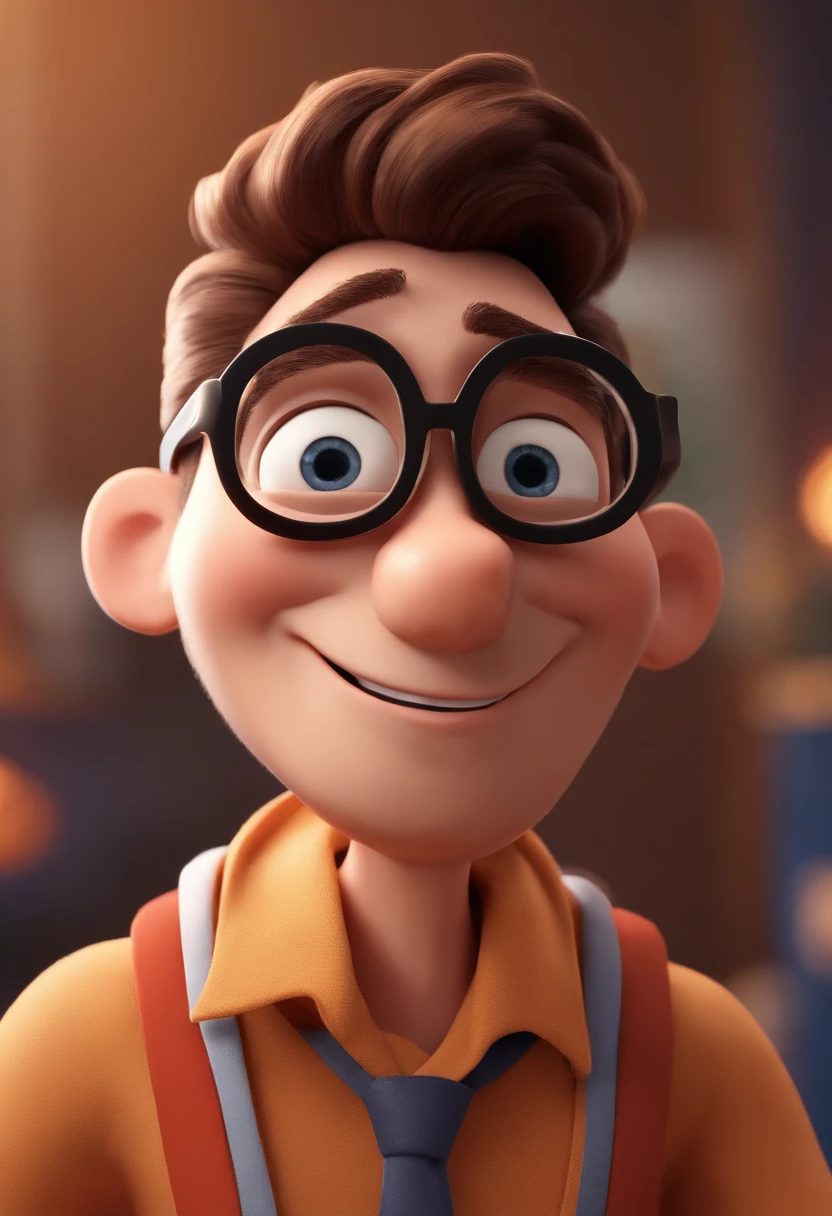 Cartoon character of a man with black glasses and a blue shirt, animation character, Caractere estilizado, animation style rendering, 3D estilizado, Arnold Maya render, 3 d render stylized, toon render keyshot, Personagem 3D, Personagem 3D, 3d rendering stylized, 3 d character render, personagem de desenho animado, Personagem de close up, Pose de personagem,  (Estilo Pixar) (master part:1.2) (Bokeh) (best quality) (pele detalhada) (textura detalhada) (8k) (argila) (Cinematic lighting) (foco nítido
