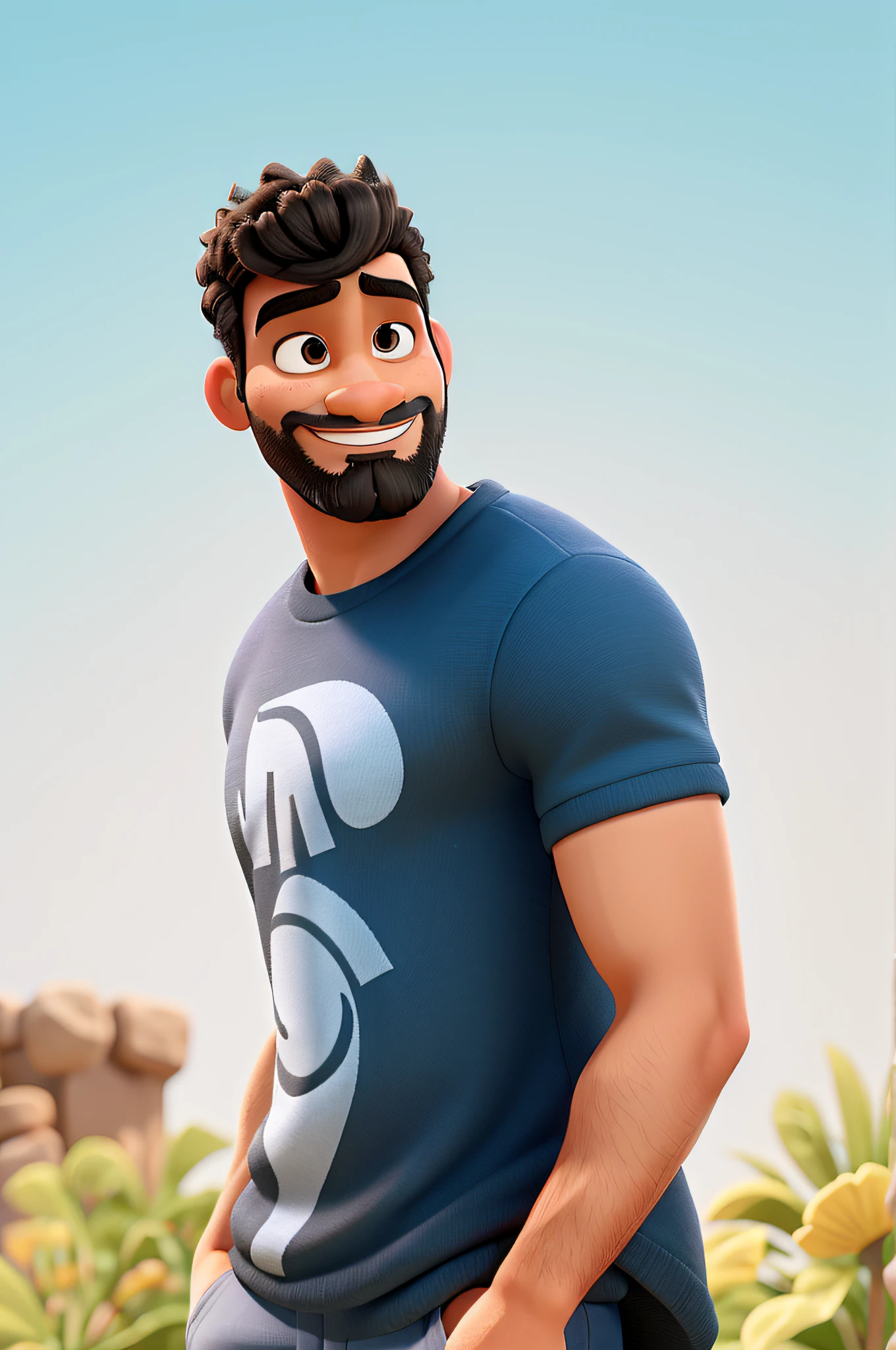 Um homem negro de barba feita estilo disney pixar, alta resolução