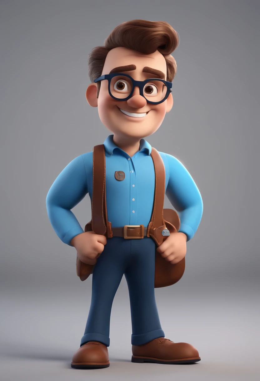 Cartoon character of a man with black glasses and a blue shirt, animation character, Caractere estilizado, animation style rendering, 3D estilizado, Arnold Maya render, 3 d render stylized, toon render keyshot, Personagem 3D, Personagem 3D, 3d rendering stylized, 3 d character render, personagem de desenho animado, Personagem de close up, Pose de personagem, (Estilo Pixar) (master part:1.2) (Bokeh) (best quality) (pele detalhada) (textura detalhada) (8k) (argila) (Cinematic lighting) (foco nítido