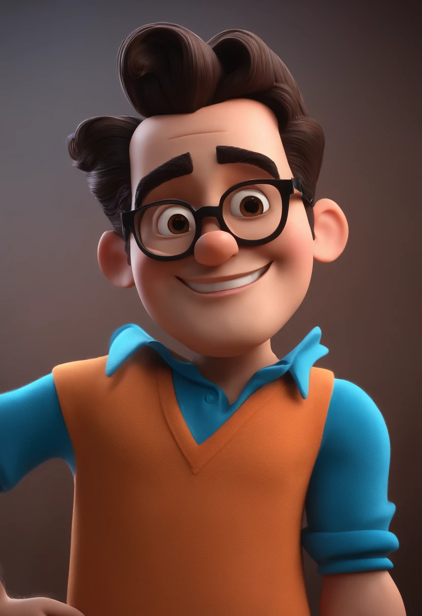Cartoon character of a man with black glasses and a blue shirt, animation character, Caractere estilizado, animation style rendering, 3D estilizado, Arnold Maya render, 3 d render stylized, toon render keyshot, Personagem 3D, Personagem 3D, 3d rendering stylized, 3 d character render, personagem de desenho animado, Personagem de close up, Pose de personagem,  (Estilo Pixar) (master part:1.2) (Bokeh) (best quality) (pele detalhada) (textura detalhada) (8k) (argila) (Cinematic lighting) (foco nítido