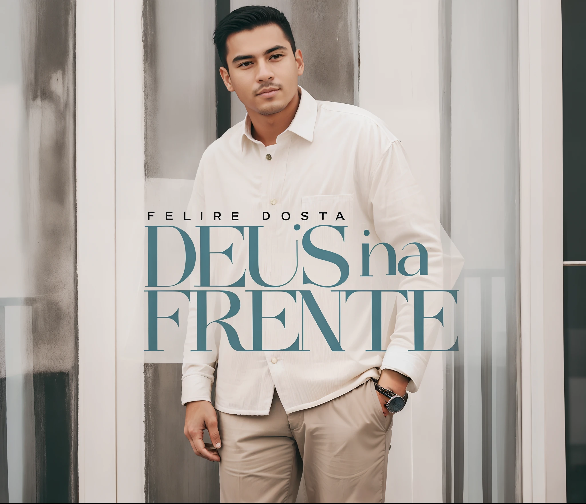 There's a man in front of a poster of a fashion store, diego fernandez, album, album cape, by Amelia Peláez, caio santos, an album cover, album cape, new album cover, inspirado em Francis Souza, muito definido, Directed by: CeFerí Olivé, Directed by: Felipe Seade, inspirado em Felipe Costa