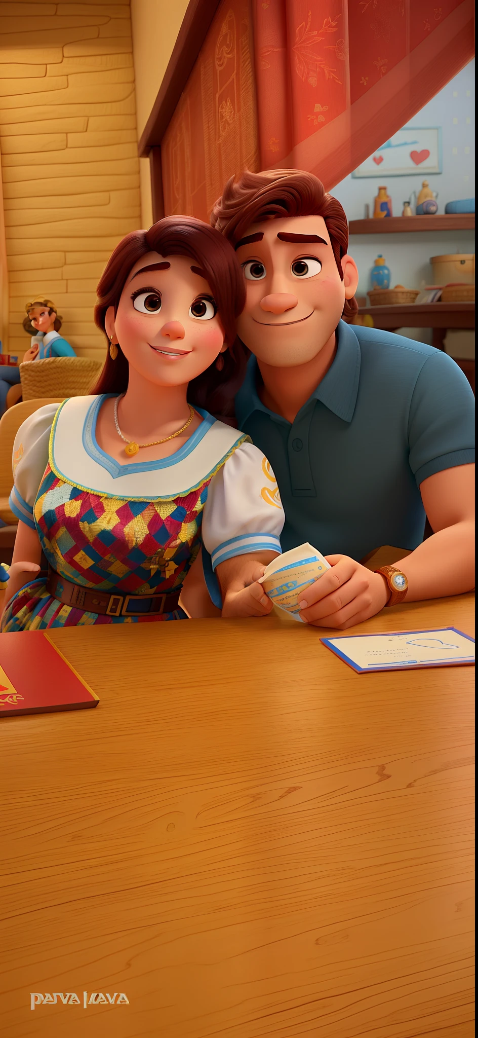 Casal (homem branco e mulher branca) no estilo Disney Pixar, alta qualidade, melhor qualidade.