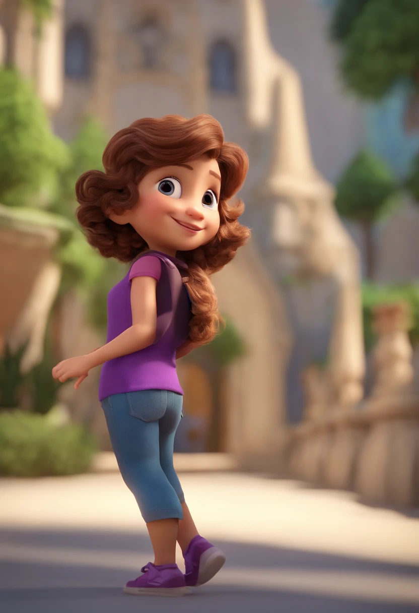 personagem dos desenhos animados de um menina de 5 anos branca, magra, curly brown hair down to the waist, olhos verdes, with purple rectangular glasses and a blue shirt, animation character, Caractere estilizado, animation style rendering, 3D estilizado, Arnold Maya render, 3 d render stylized, toon render keyshot, Personagem 3D, Personagem 3D, 3d rendering stylized, 3 d character render, personagem de desenho animado, Personagem de close up, Pose de personagem, (Estilo Pixar) (master part:1.2) (Bokeh) (melhor qualidade) (pele detalhada) (textura detalhada) (8k) (argila) (Cinematic lighting) (foco nítido