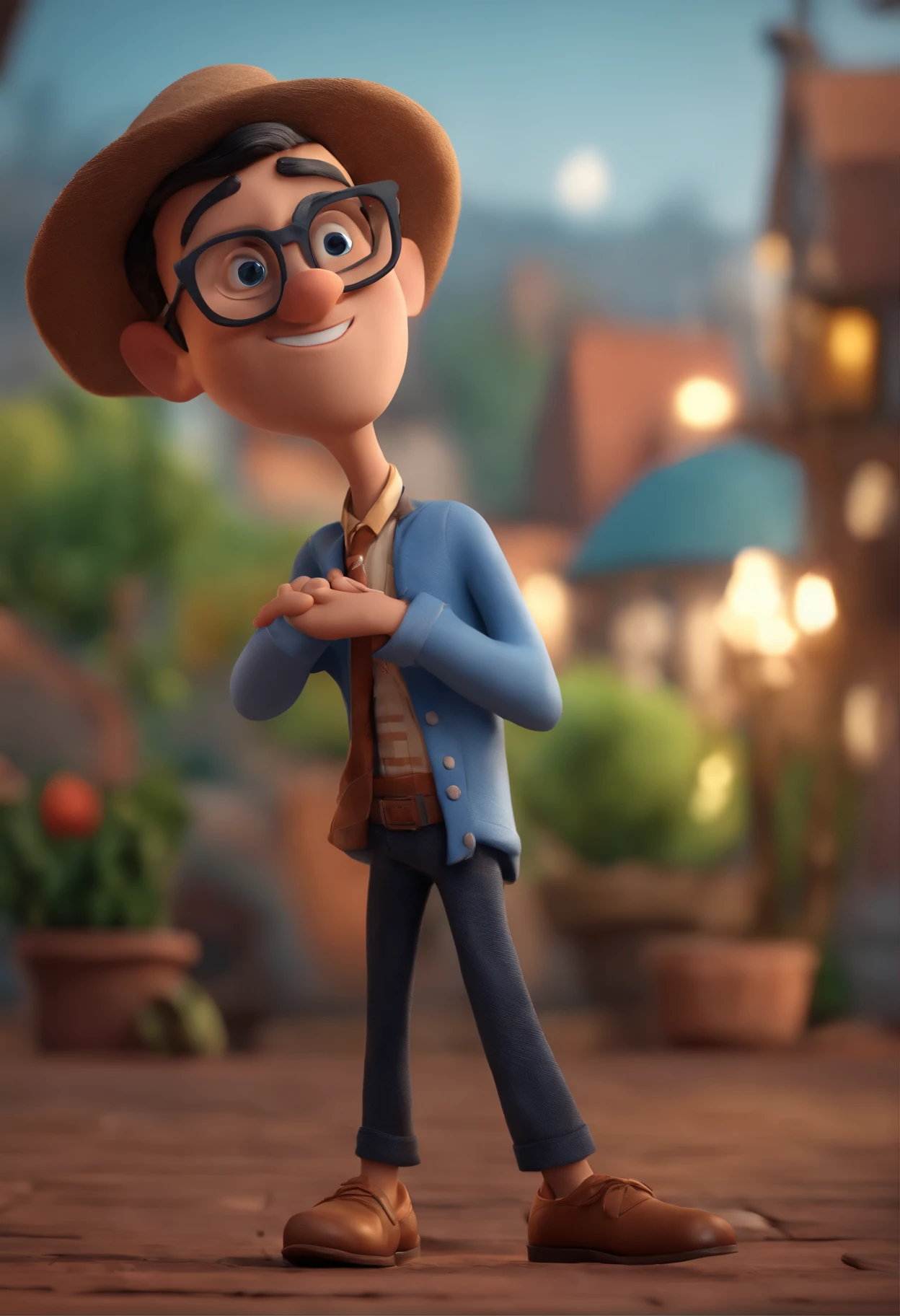 Cartoon character of a man with black glasses and a blue shirt, animation character, Caractere estilizado, animation style rendering, 3D estilizado, Arnold Maya render, 3 d render stylized, toon render keyshot, Personagem 3D, Personagem 3D, 3d rendering stylized, 3 d character render, personagem de desenho animado, Personagem de close up, Pose de personagem,  (Estilo Pixar) (master part:1.2) (Bokeh) (best quality) (pele detalhada) (textura detalhada) (8k) (argila) (Cinematic lighting) (foco nítido