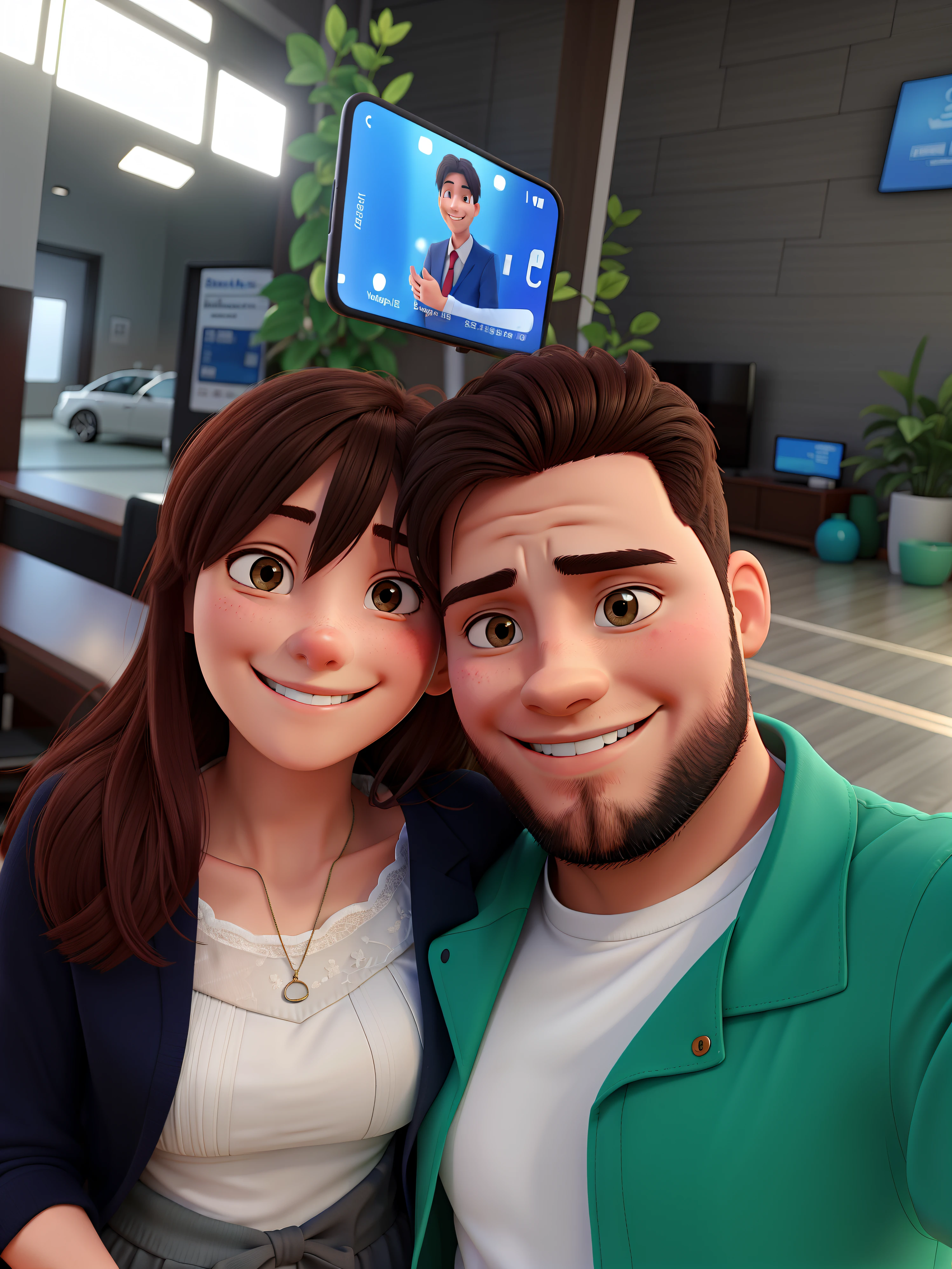 Hugging couple smiling at a selfi