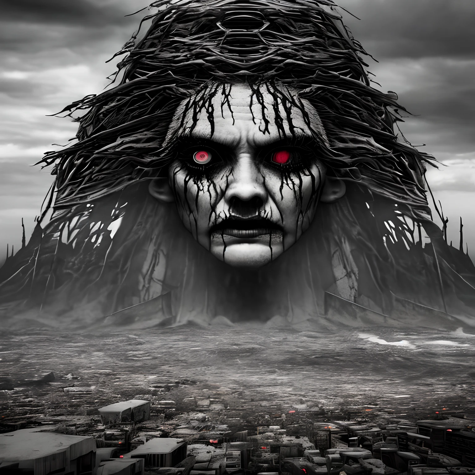 "odd eyes,dark angel,disaster,ugly,dystopian,chaos,darkness,twisted reality,deformation,[demon:1.1],[fallen angel:1.1],[destroyed city:1.1],[barren land:1.1],[twisted:1.1],[corrupted:1.1],[distorted:1.1],[melancholic:1.1],[strange figures:1.1],[broken:1.1],[desolation:1.1],gloomy atmosphere,dark clouds,ominous shadows,haunting silence,[surreal:1.1],[ethereal:1.1],[nightmarish:1.1],[macabre:1.1],uncanny valley,foreboding presence,[hideous:1.1],[aberration:1.1],[monstrous:1.1],[disturbed:1.1],[despair:1.1],(best quality,4k,8k,highres,masterpiece:1.2),ultra-detailed,(realistic,photorealistic,photo-realistic:1.37),dark and gritty,desaturated colors,harsh lighting,ominous atmosphere,unsettling beauty"