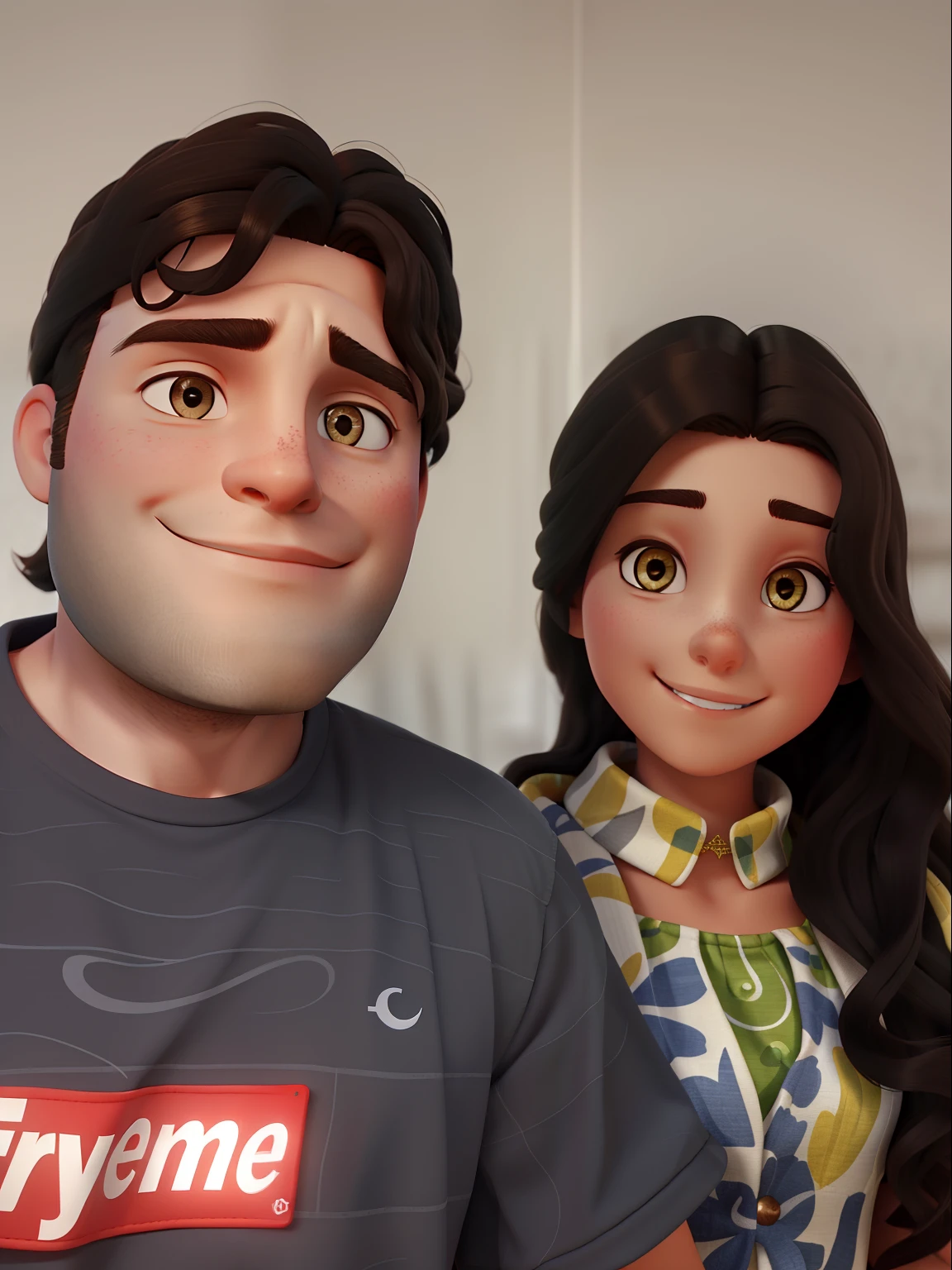 White man, dark blond hair, and brunette woman with long curly hair