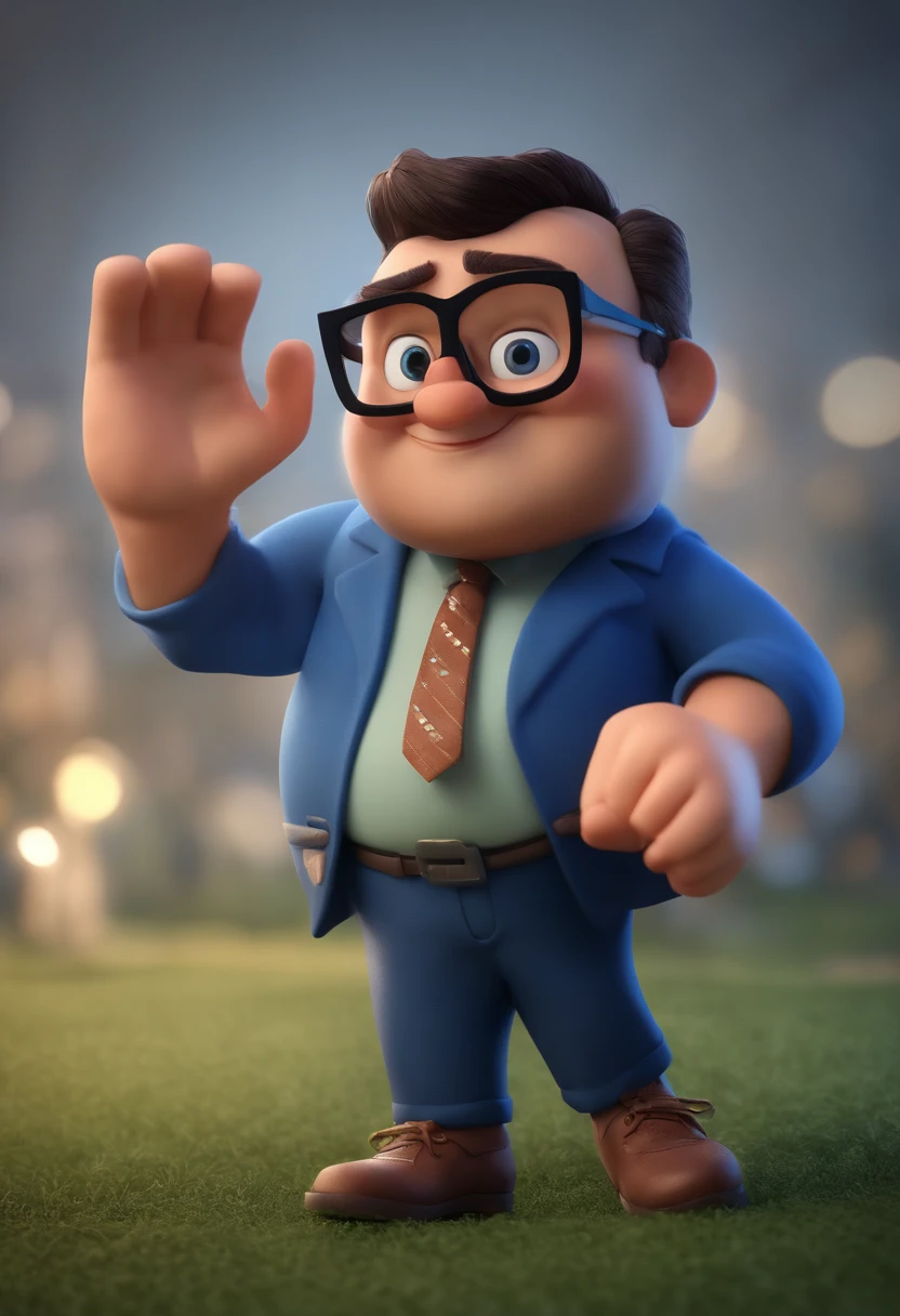 Cartoon character of a man with black glasses and a blue shirt, animation character, Caractere estilizado, animation style rendering, 3D estilizado, Arnold Maya render, 3 d render stylized, toon render keyshot, Personagem 3D, Personagem 3D, 3d rendering stylized, 3 d character render, personagem de desenho animado, Personagem de close up, Pose de personagem, (Estilo Pixar) (master part:1.2) (Bokeh) (best quality) (pele detalhada) (textura detalhada) (8k) (argila) (Cinematic lighting) (foco nítido