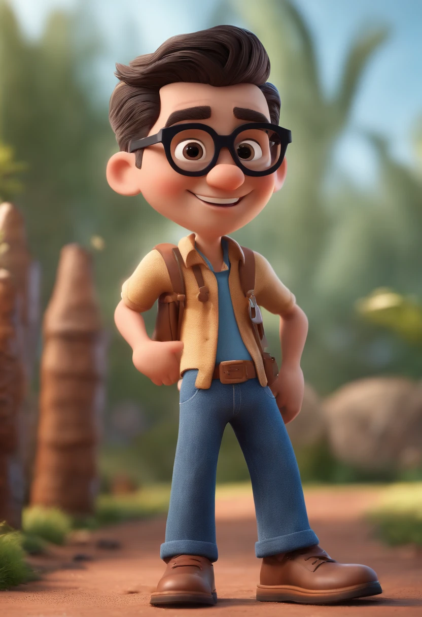 Cartoon character of a man with black glasses and a blue shirt, animation character, Caractere estilizado, animation style rendering, 3D estilizado, Arnold Maya render, 3 d render stylized, toon render keyshot, Personagem 3D, Personagem 3D, 3d rendering stylized, 3 d character render, personagem de desenho animado, Personagem de close up, Pose de personagem, (Estilo Pixar) (master part:1.2) (Bokeh) (best quality) (pele detalhada) (textura detalhada) (8k) (argila) (Cinematic lighting) (foco nítido