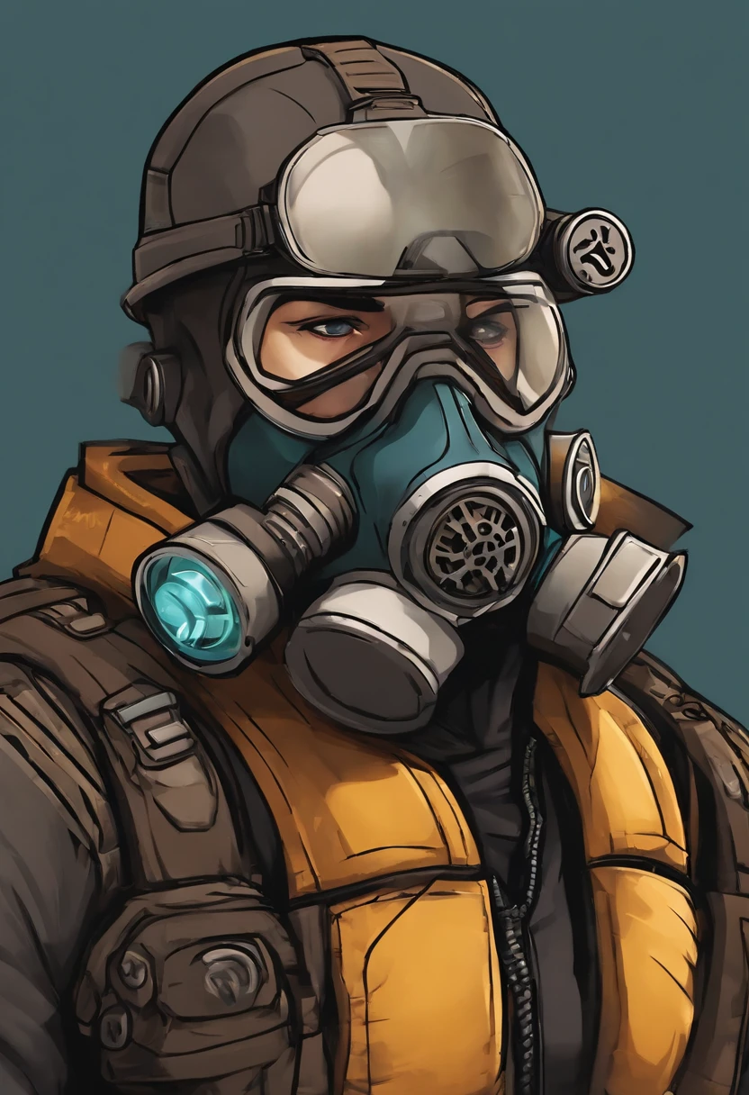 A cartoon character of a man with a gas mask and a gas mask in, foto de perfil 1024px, estilo de arte borderlands, borderlands 3 estilo, Aetherpunk realista, from valve, estilo borderlands, estilo de arte duke nukem, Eldritchpunk, musculoso! Cyberpunk, imagem do avatar, foto de perfil, Velho Cyberpunk, foto do perfil, imagem de perfil