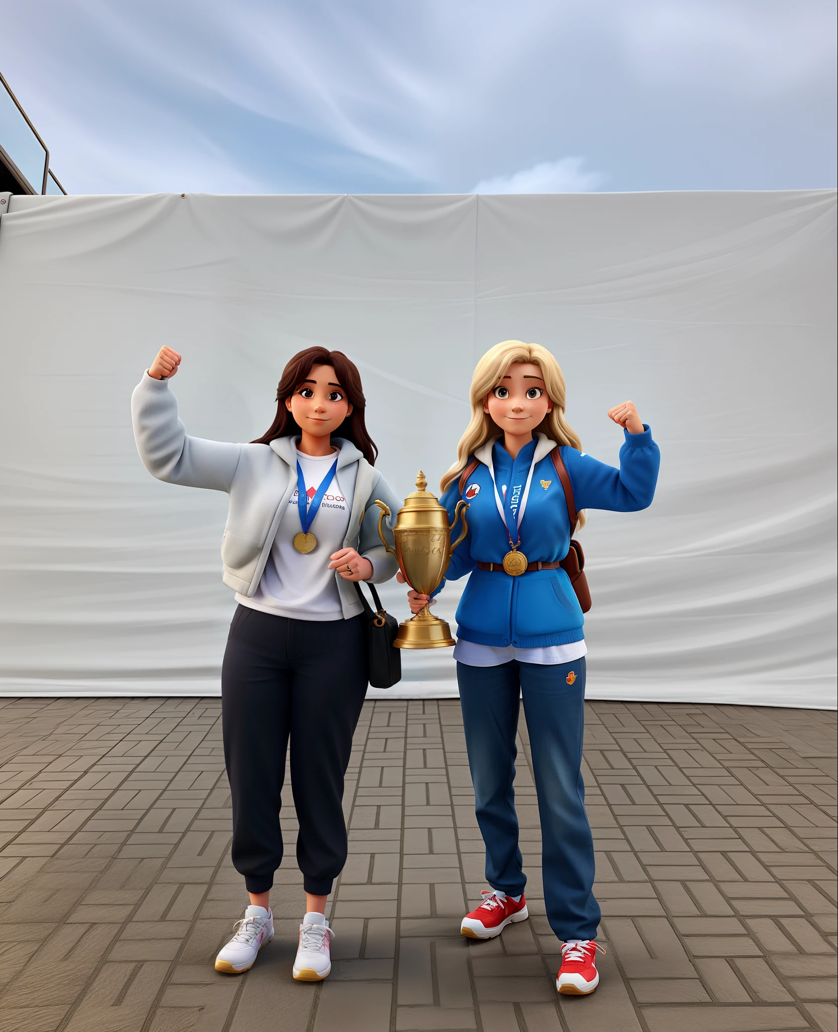 Mother and daughter holding a champion's cup