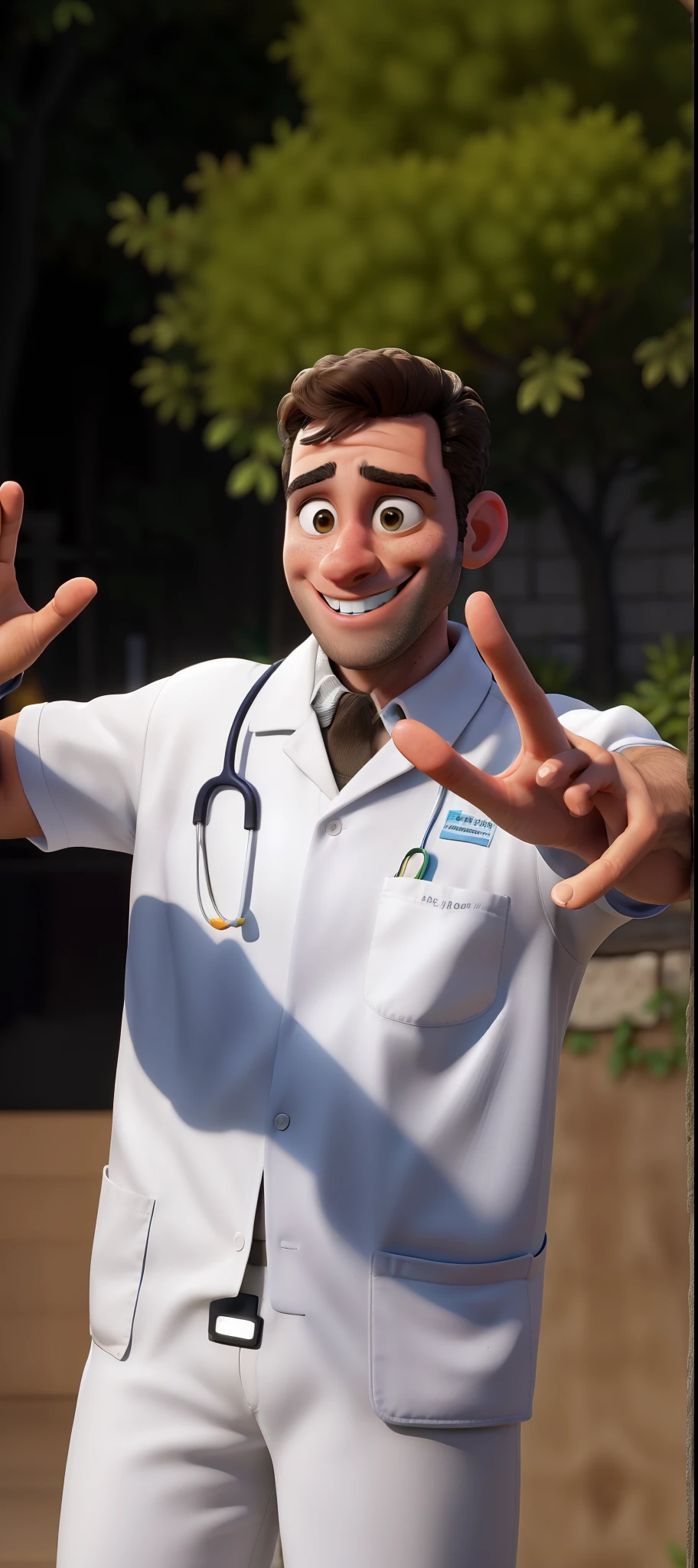 Obra-prima, de melhor qualidade, pistori de medico , vestindo jaleco branco , Standing smiling with white teeth and medium nose and medium mouth with braba and eyes almost slanted with Italian traits