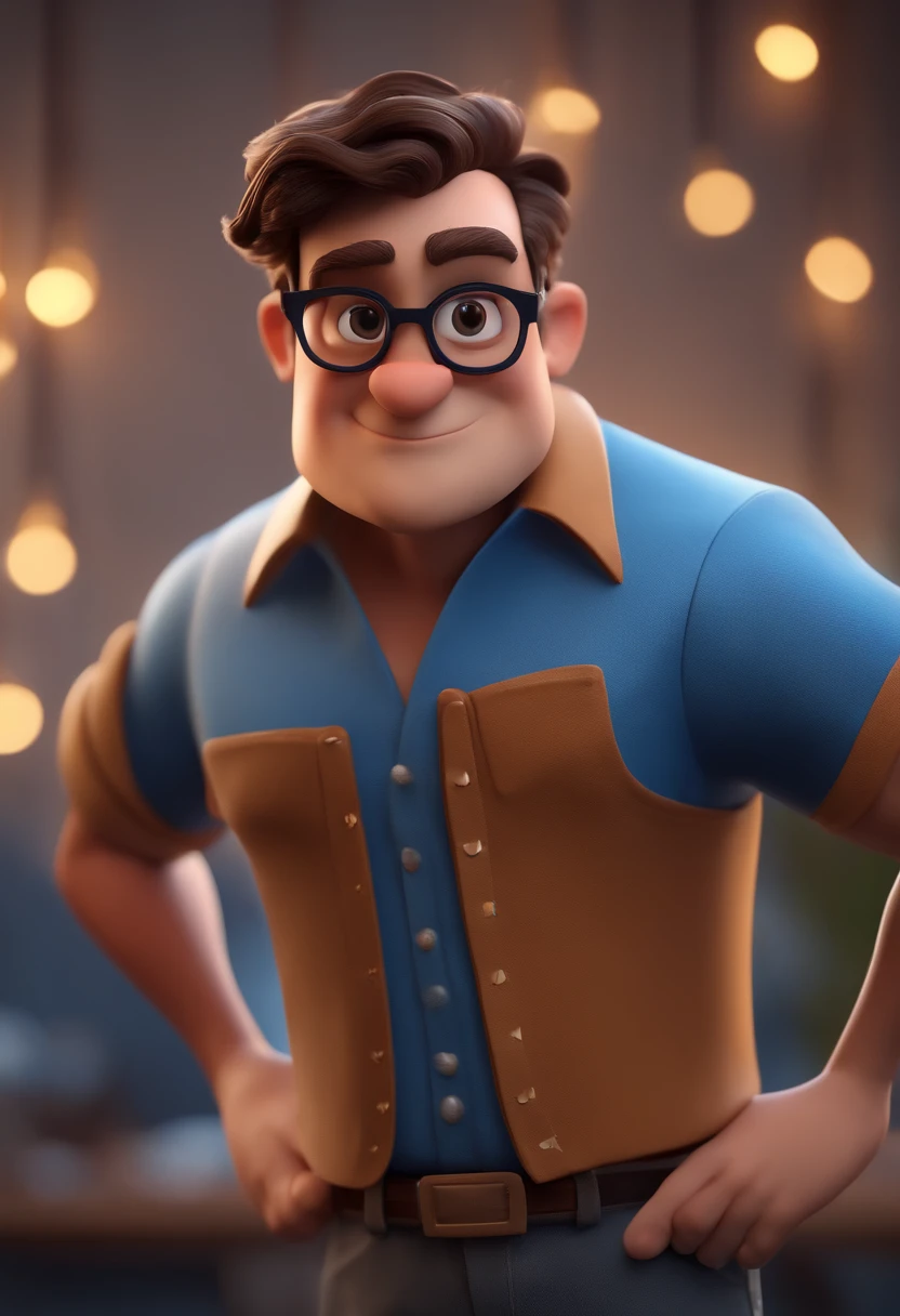 Cartoon character of a man with black glasses and a blue shirt, animation character, Caractere estilizado, animation style rendering, 3D estilizado, Arnold Maya render, 3 d render stylized, toon render keyshot, Personagem 3D, Personagem 3D, 3d rendering stylized, 3 d character render, personagem de desenho animado, Personagem de close up, Pose de personagem, (Estilo Pixar) (master part:1.2) (Bokeh) (best quality) (pele detalhada) (textura detalhada) (8k) (argila) (Cinematic lighting) (foco nítido
