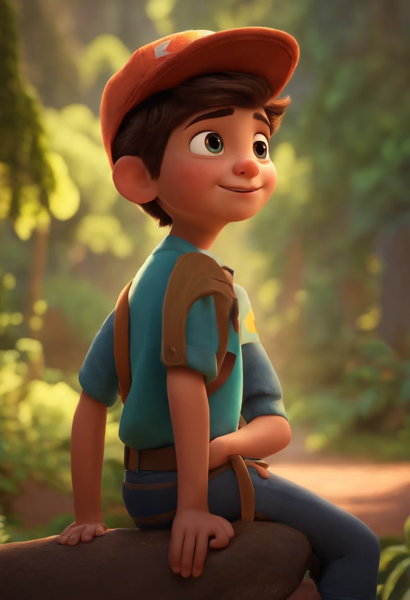 Image of a boy for a story in a YouTube video in Pixar format, He's the little allabester, He's the class leader, He's outgoing, Playful and gets up for a lot of things, cabelo curto