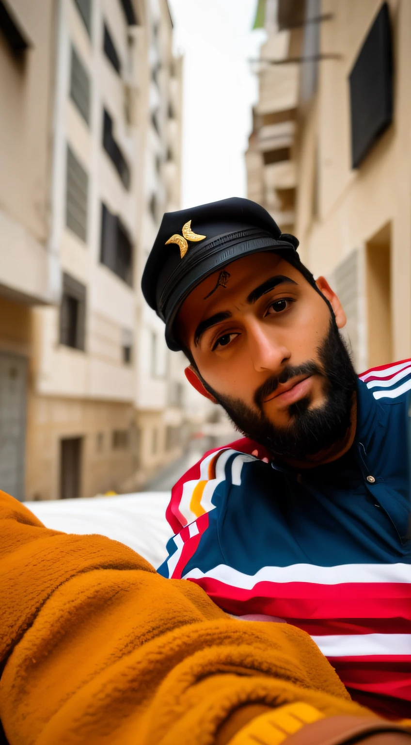 There's a man lying on a bed with a hat on, real life photo of a syrian man, Emad Mostaque, taken in the early 2020s, Condutor de Ene, imagem de qualidade muito baixa, Aykut Aydogdu, Ahmad Merheb, Mohamed Chahin, Mohamed Reda, Riyahd Cassiem, Aves de Darnov