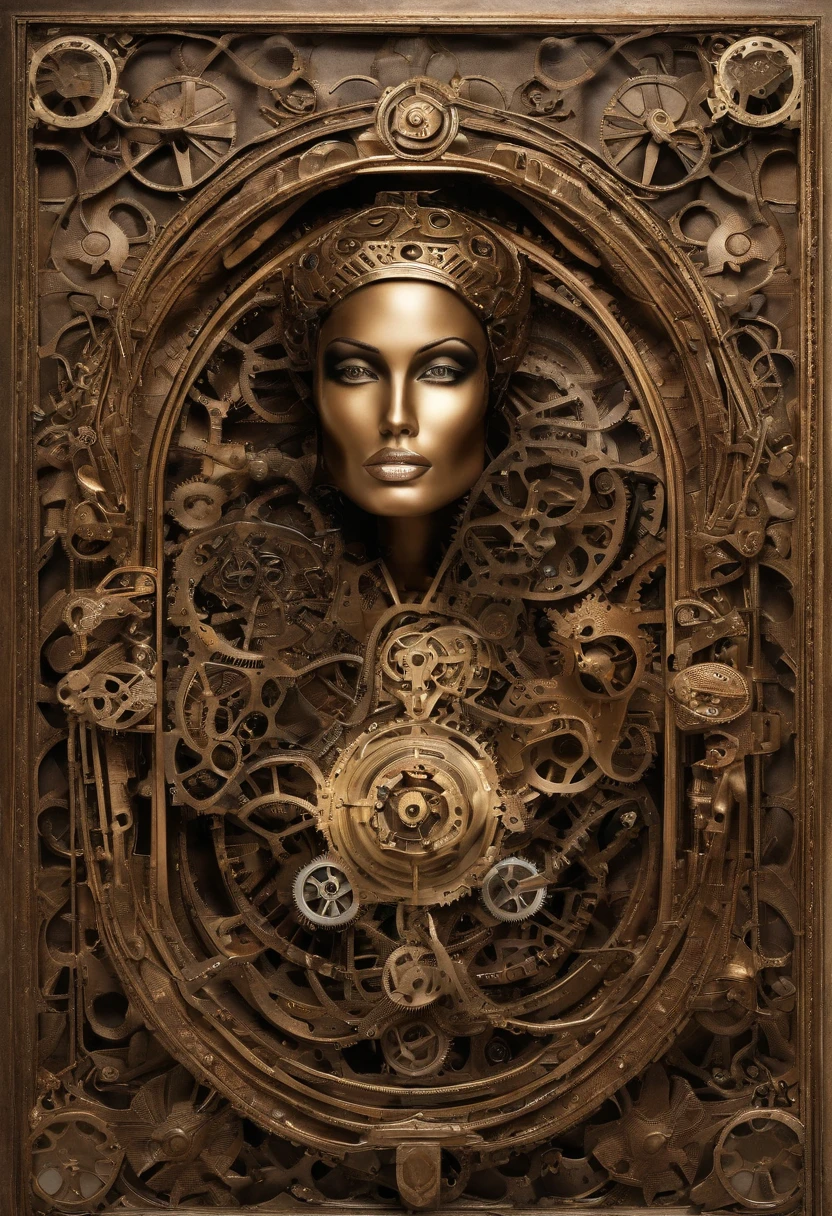 make an pathetic stylized icon of a saint from the portrait, use computer elements, game pads, money, electronic games elements, in a white half mask, grandes asas de anjo, vestido vermelho longo, innocence