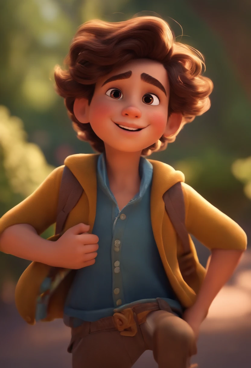 Image of a boy for a story in a YouTube video in Pixar format, He's the little allabester, He's the class leader, He's outgoing, Playful and gets up for a lot of things, cabelo curto e moreno