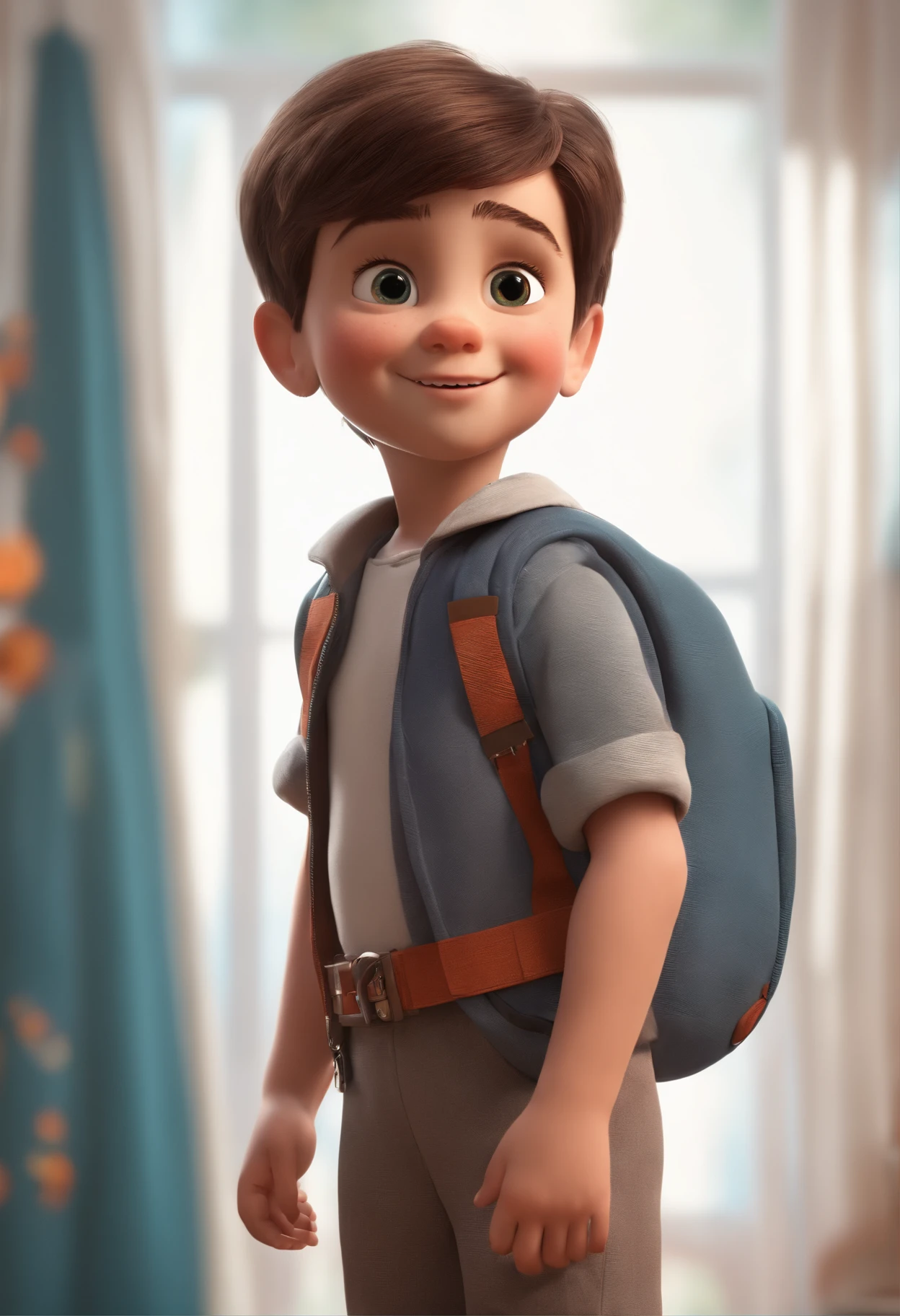 a happy cute standing short hair, vestindo uma fantasia espacial, , fundo branco, barnet, Tom, Estilo Pixar, ....3d, desenhos animados, rosto detalhado, asymmetrical 16k